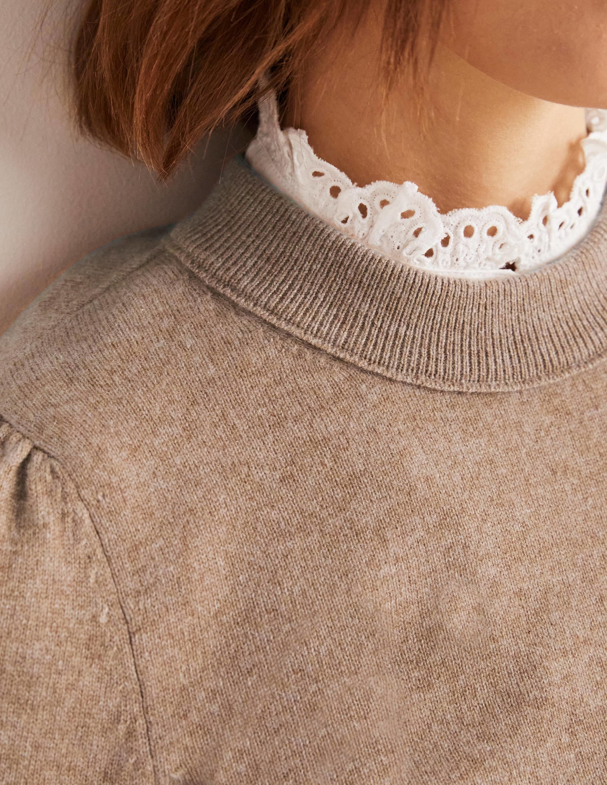 Cashmere Puff Shoulder Jumper-Camel Melange - Image 2