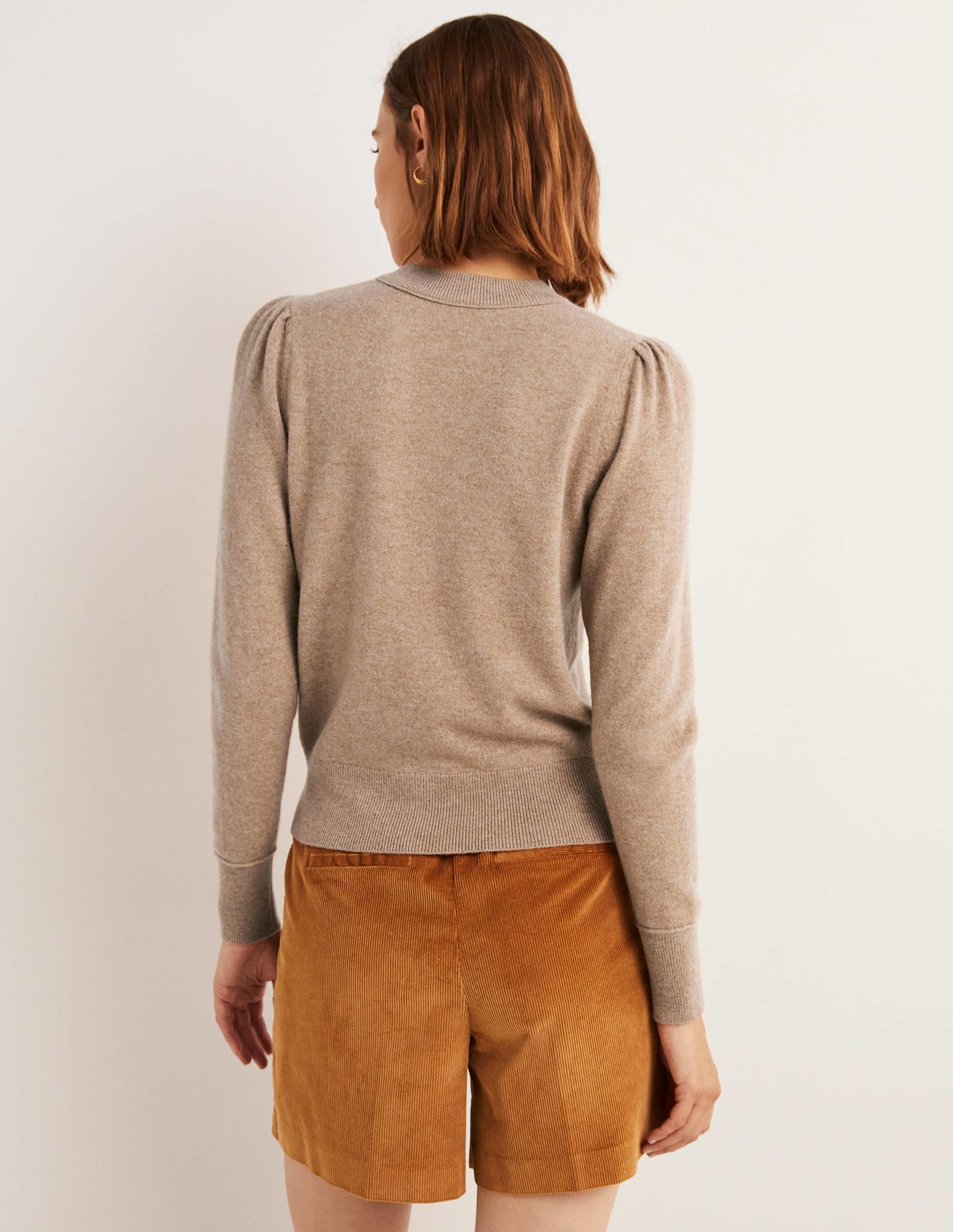 Cashmere Puff Shoulder Jumper-Camel Melange - Image 3
