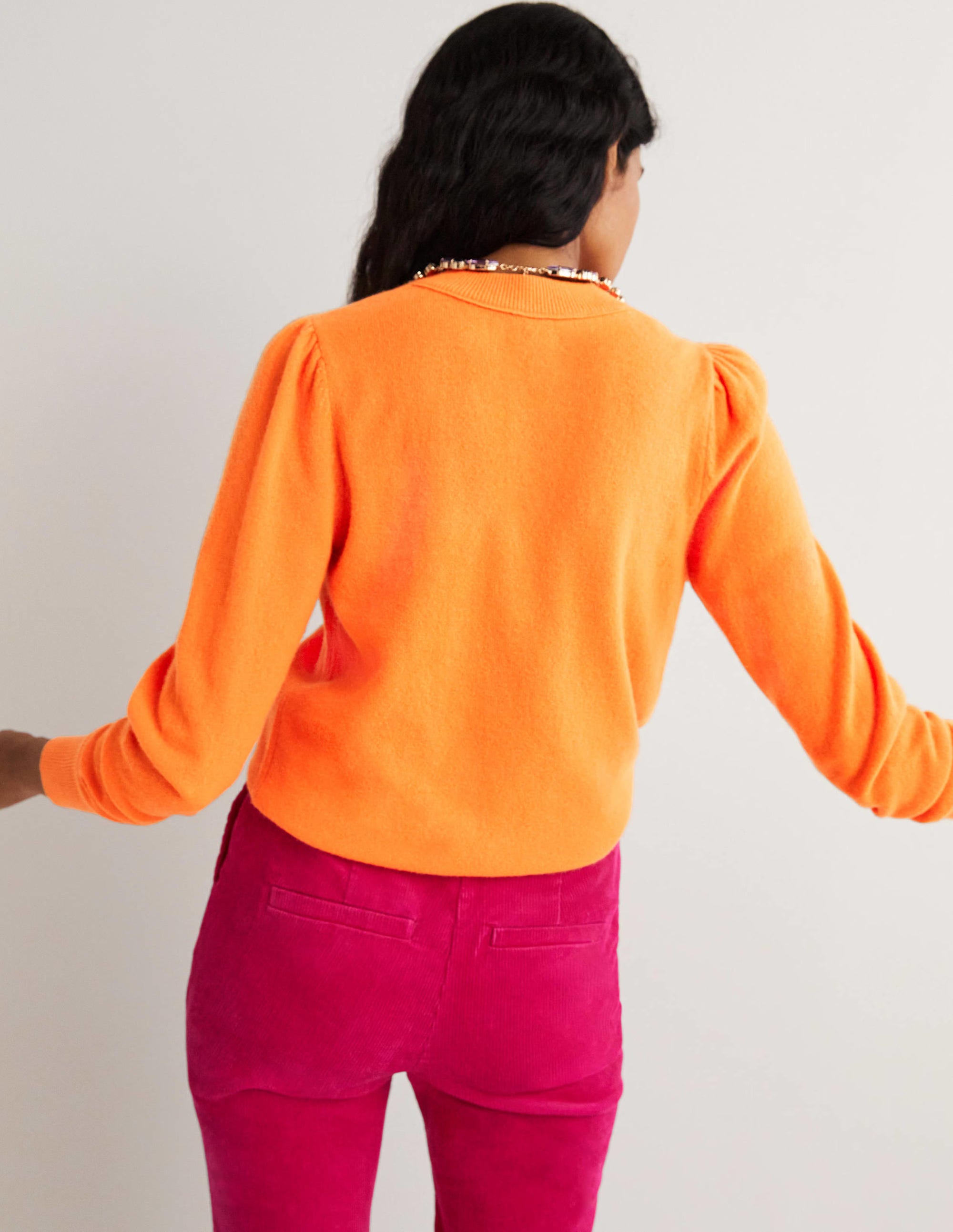 Cashmere Puff Shoulder Jumper-Neon Orange - Image 3