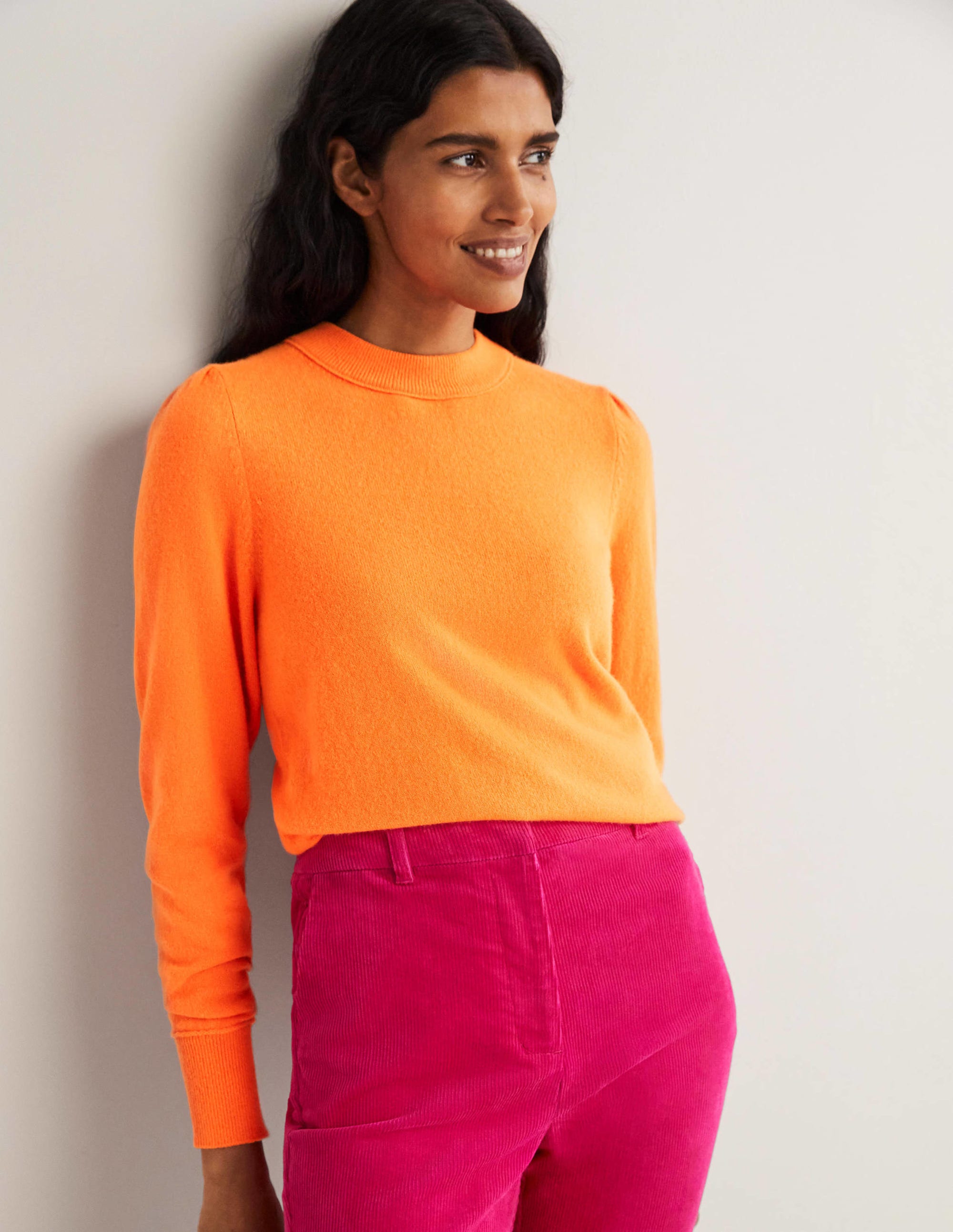 Cashmere Puff Shoulder Jumper-Neon Orange - Image 4