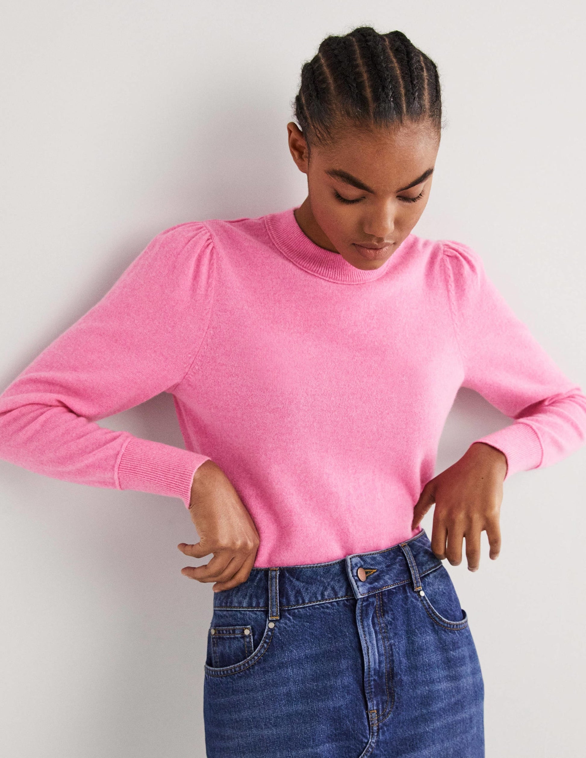 Cashmere Puff Shoulder Jumper-Cherry Blossom Melange-1
