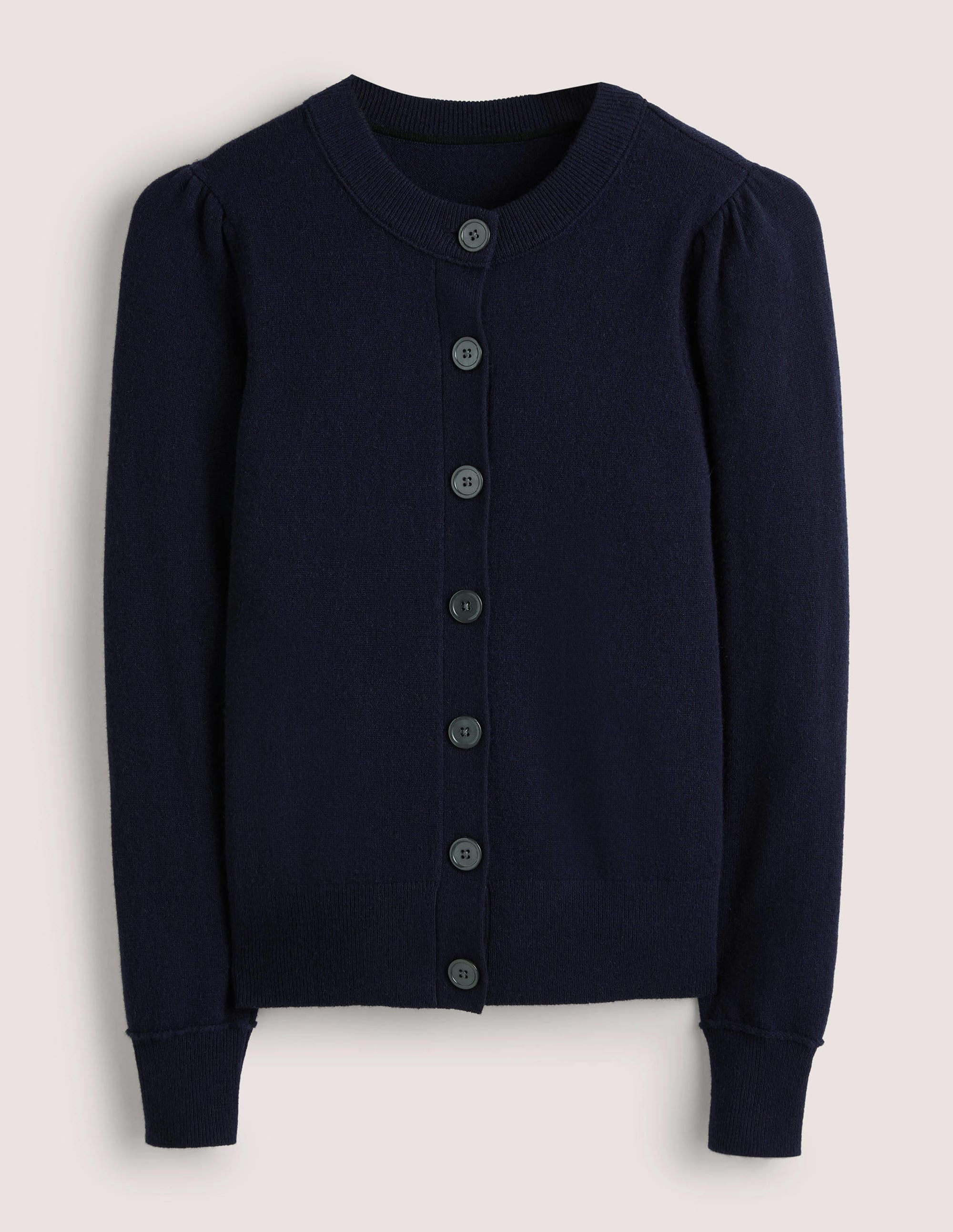 Cashmere Crew Neck Cardigan-Navy - Image 5
