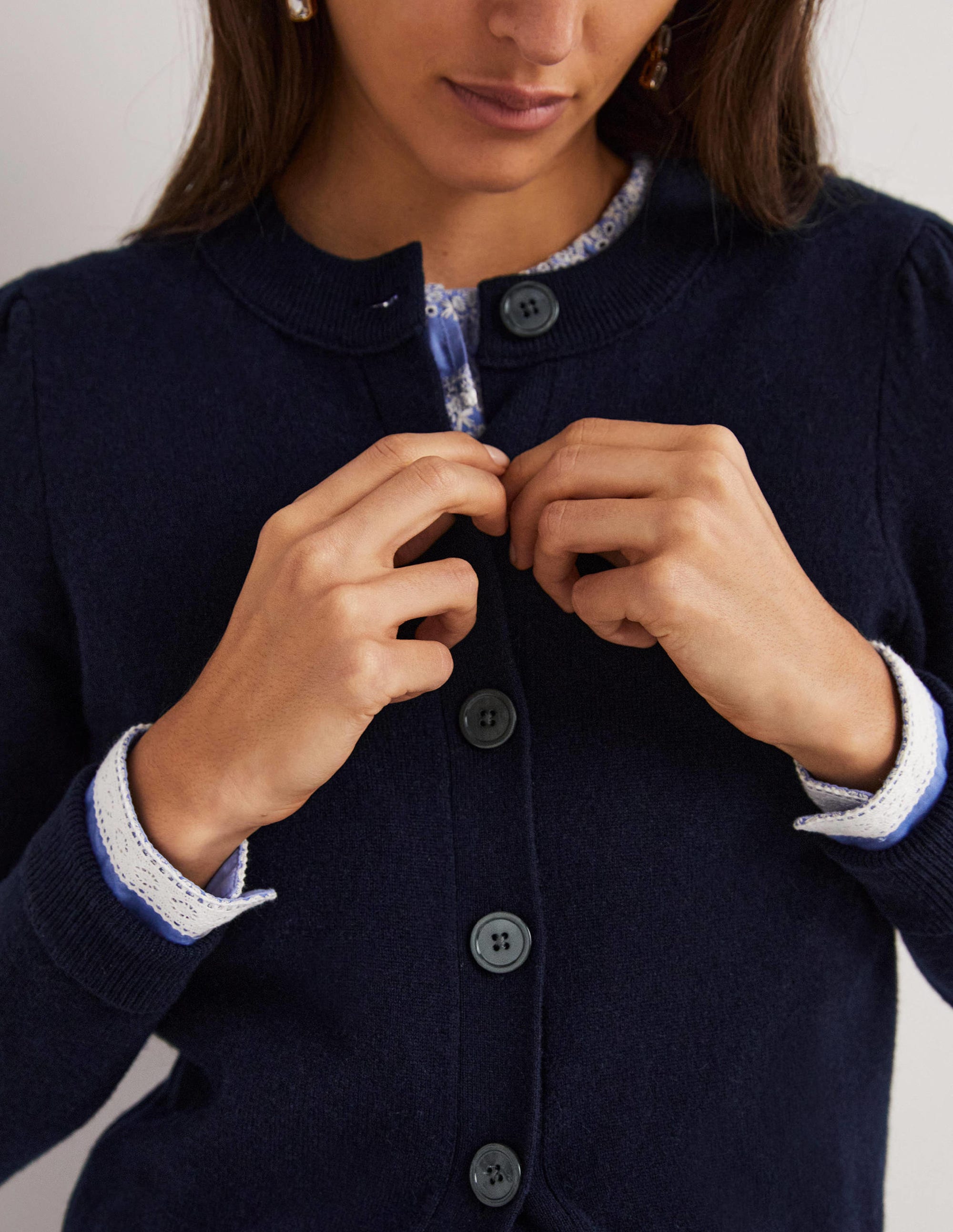 Cashmere Crew Neck Cardigan-Navy - Image 2