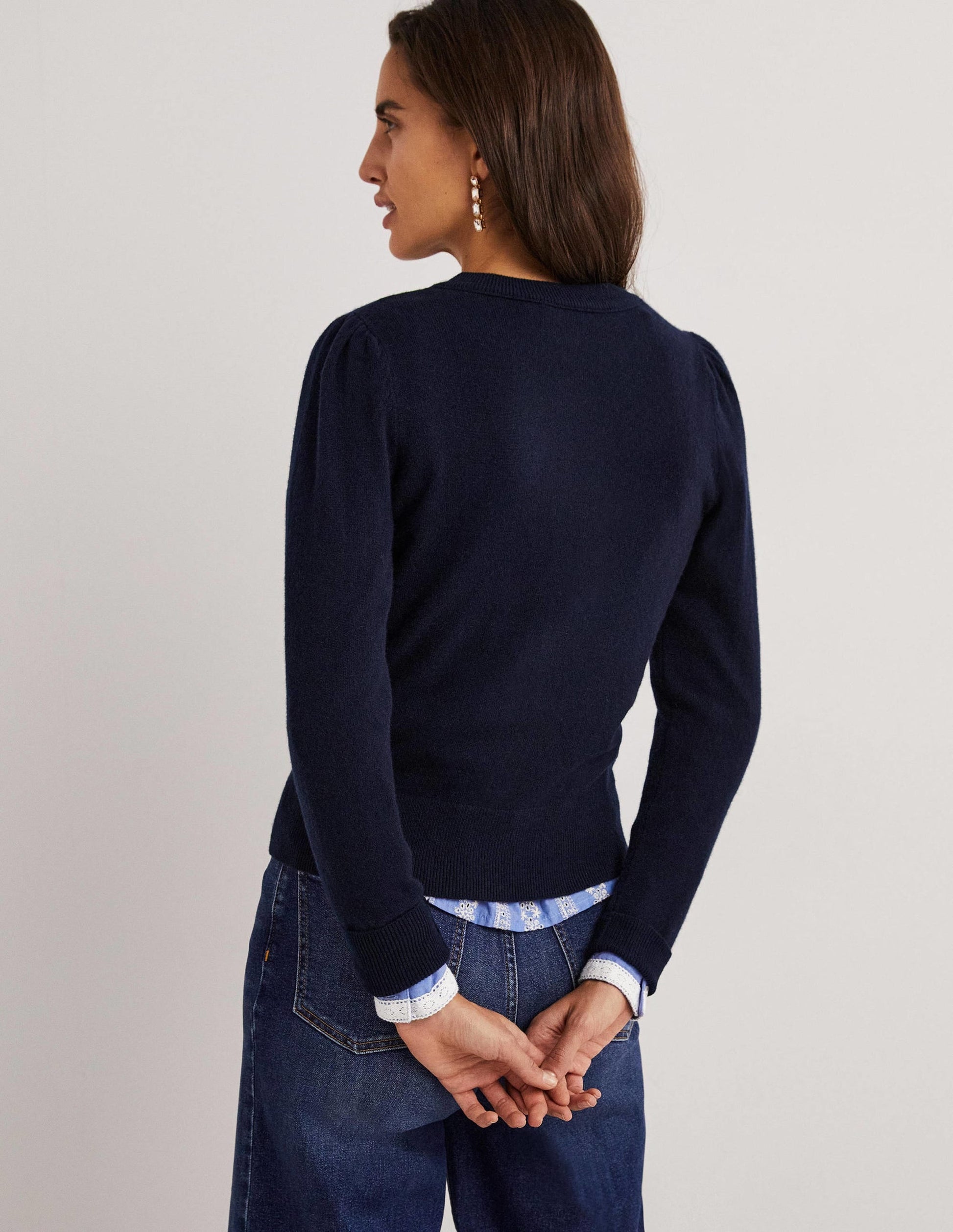 Cashmere Crew Neck Cardigan-Navy-3