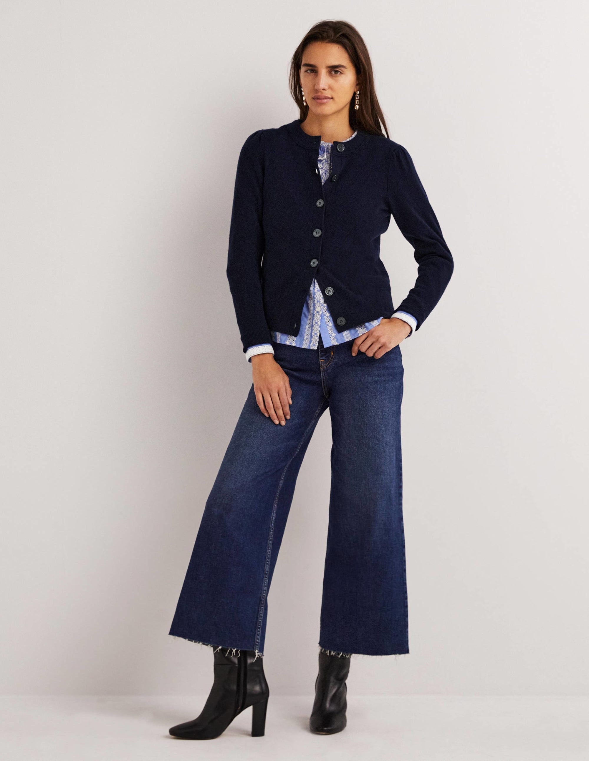 Cashmere Crew Neck Cardigan-Navy - Image 4