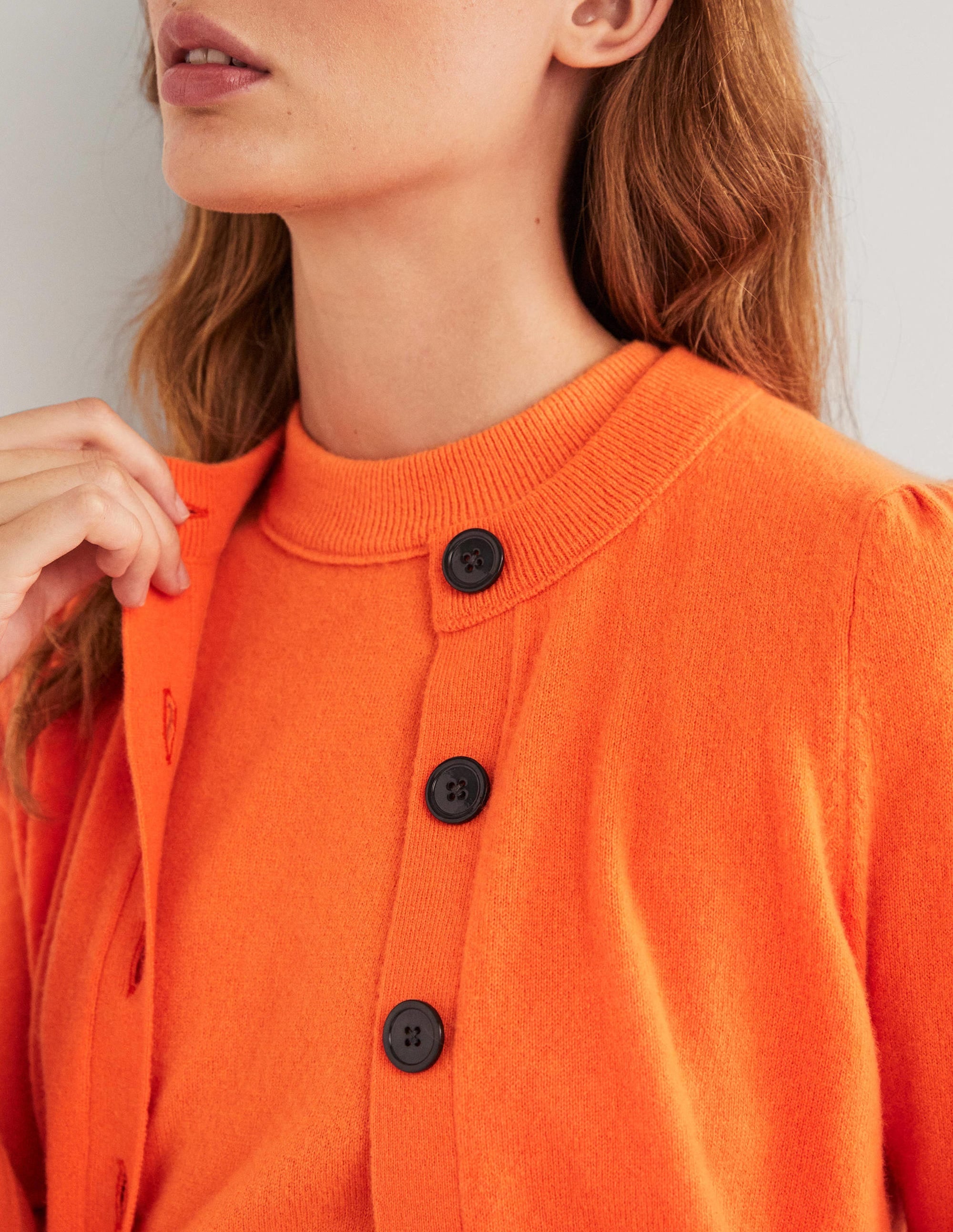 Cashmere Crew Neck Cardigan-Neon Orange - Image 2