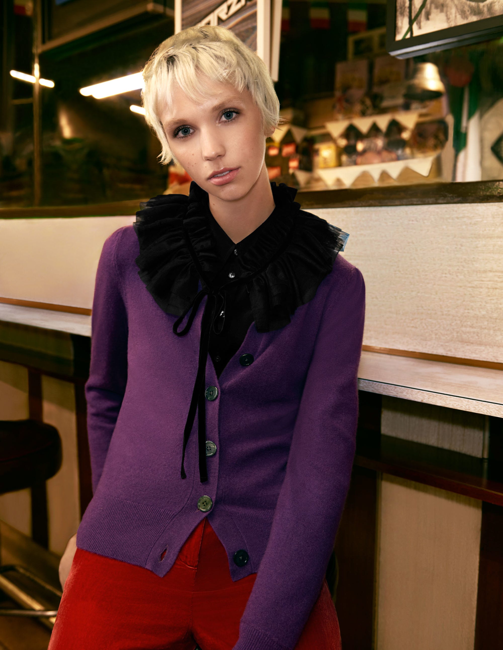 Cashmere Crew Neck Cardigan-Imperial Purple - Image 5