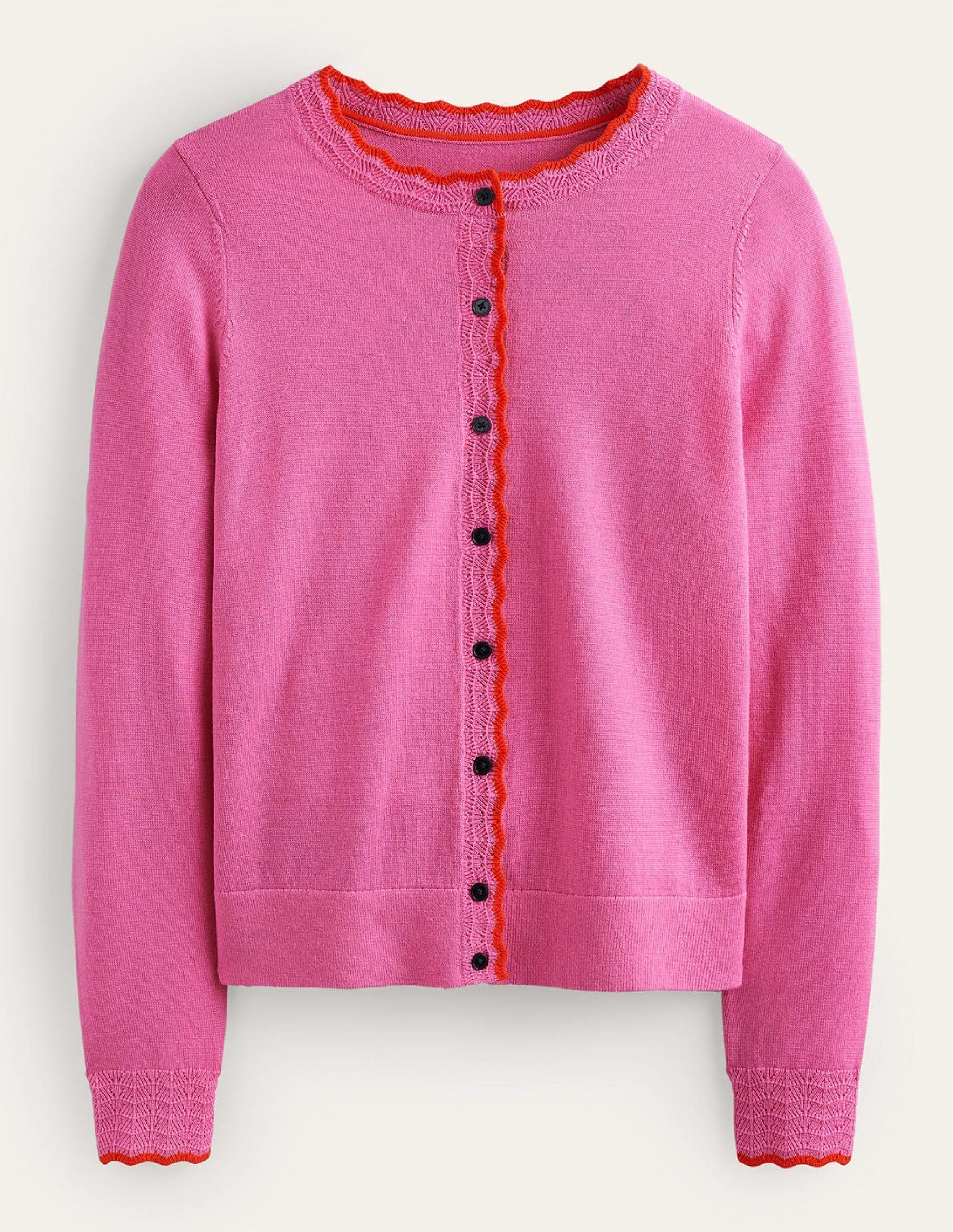 Merino Scallop Cardigan-Mid Pink-5
