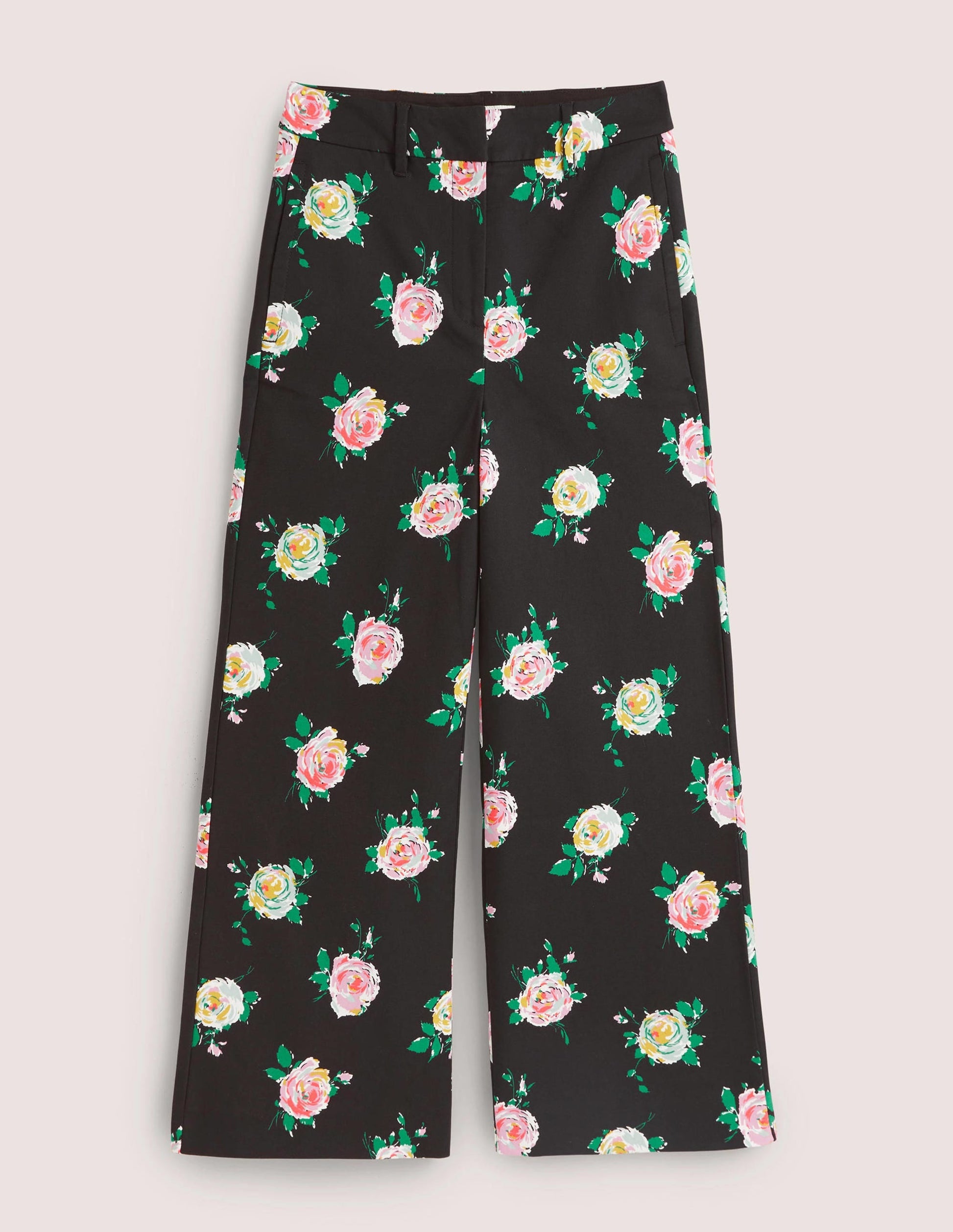 High Waisted Richmond Trousers-Black, Painterly Rose-6