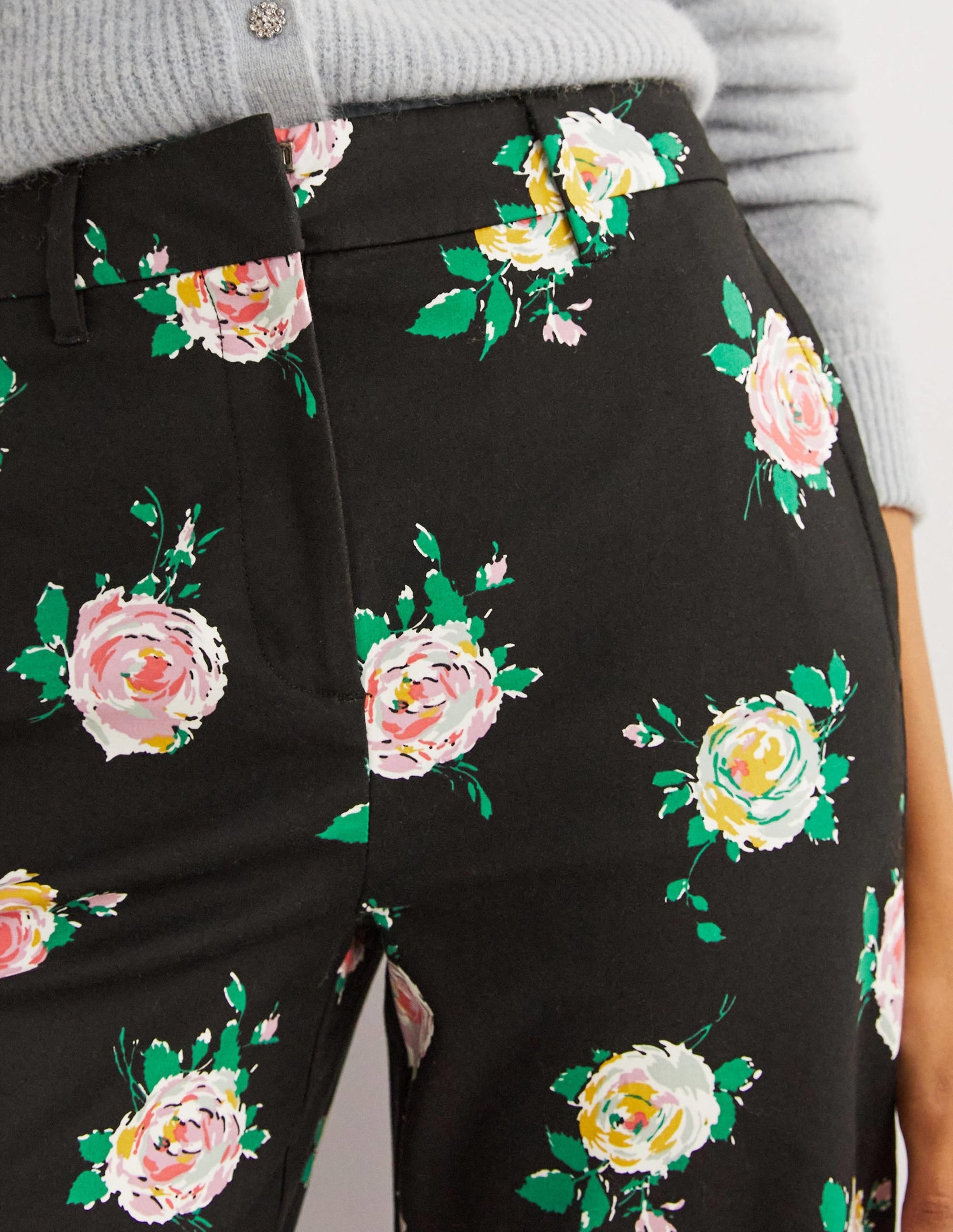 High Waisted Richmond Trousers-Black, Painterly Rose-2
