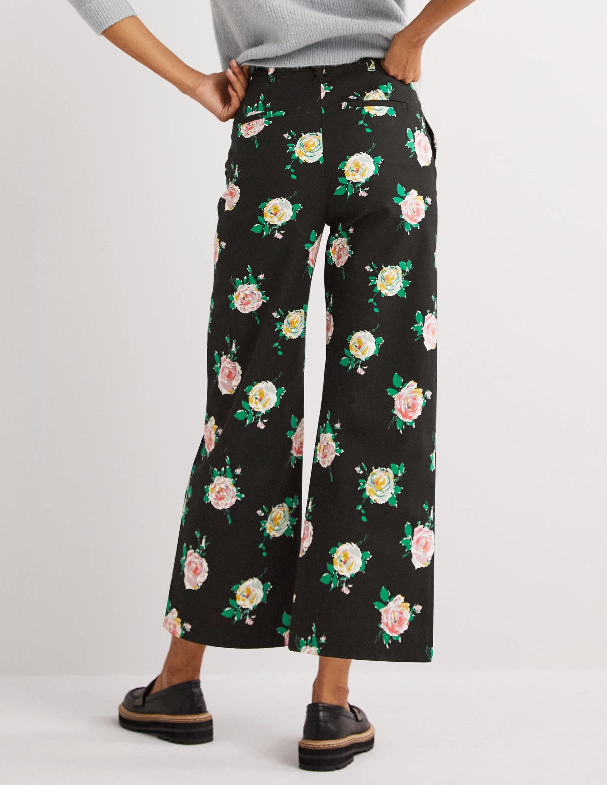 High Waisted Richmond Trousers-Black, Painterly Rose-3