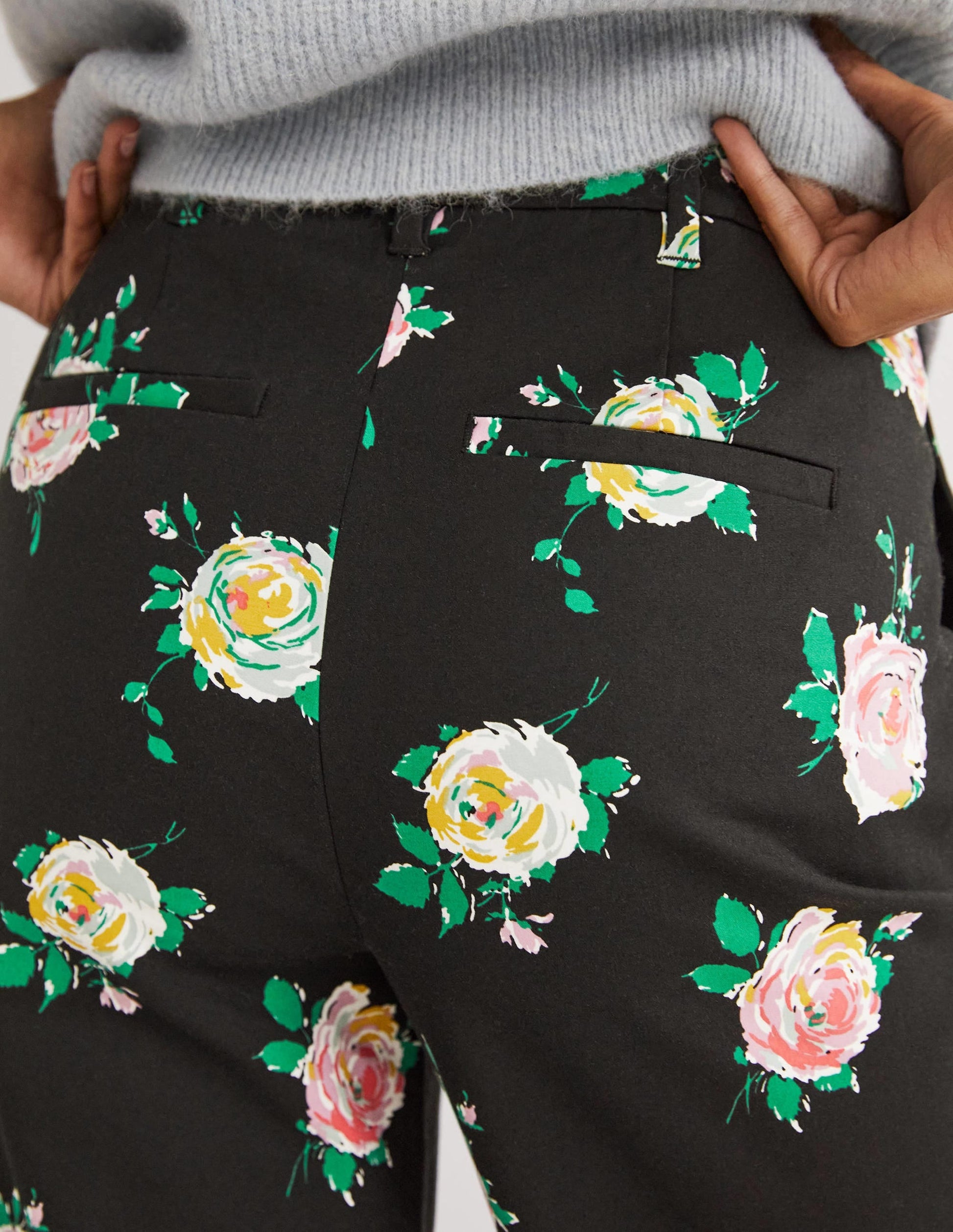 High Waisted Richmond Trousers-Black, Painterly Rose-4