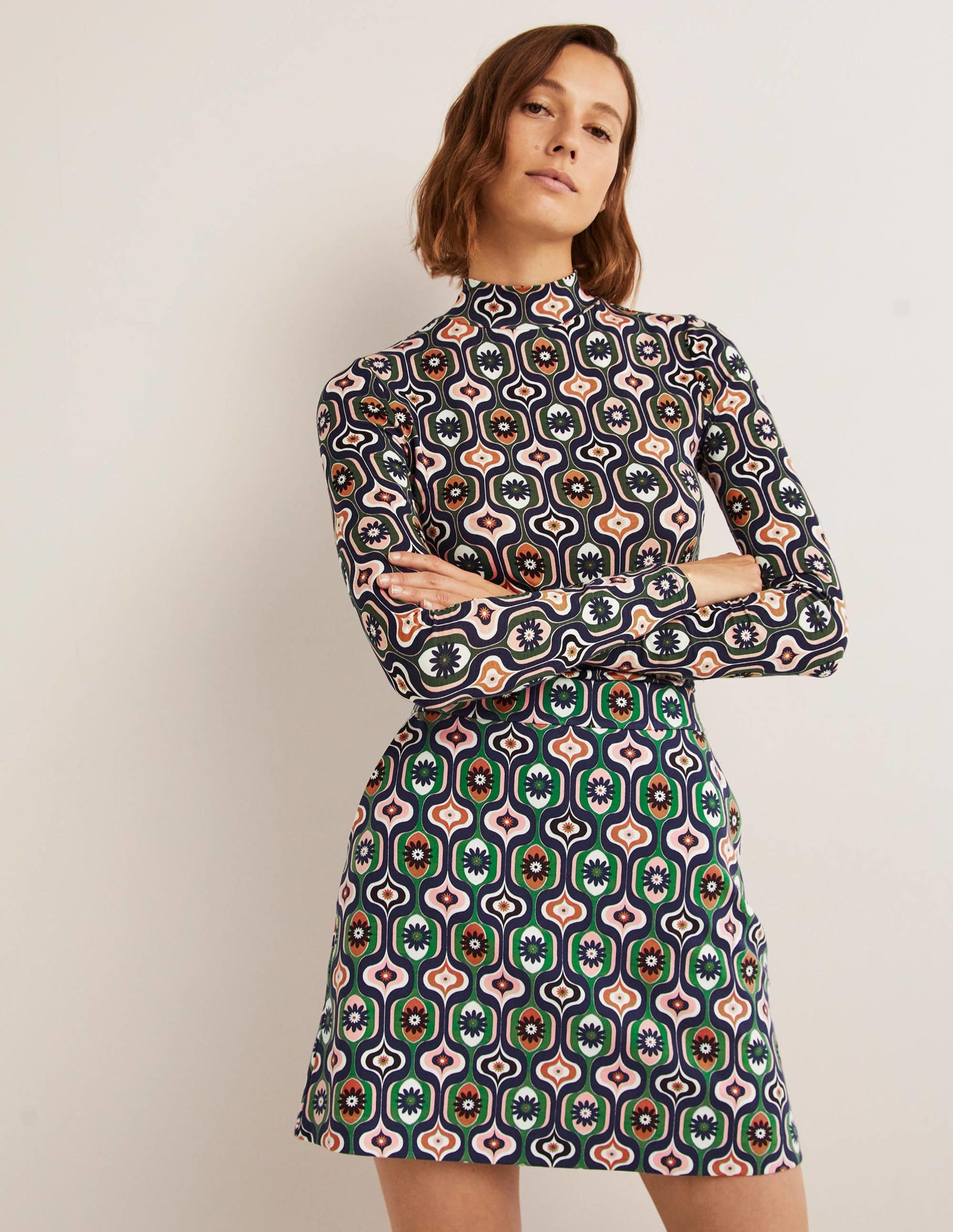Ponte A-line Mini Skirt-Multi, Geo Swirl-4