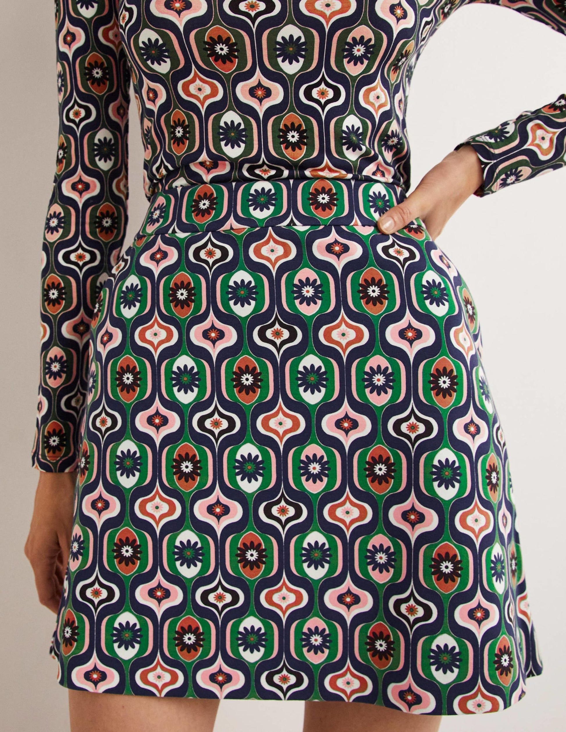Ponte A-line Mini Skirt-Multi, Geo Swirl-5