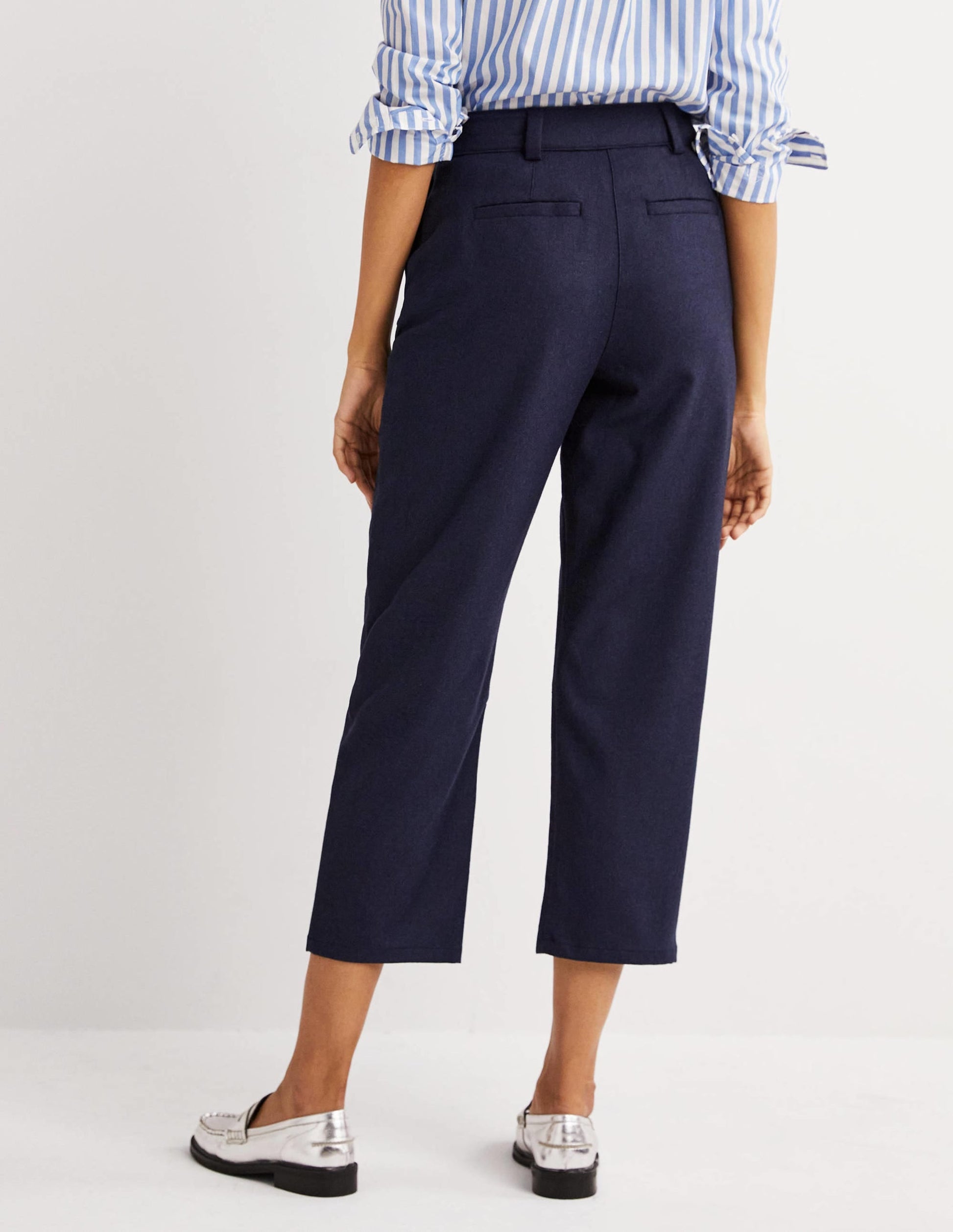 Barrel Leg Flannel Trousers-Navy-3