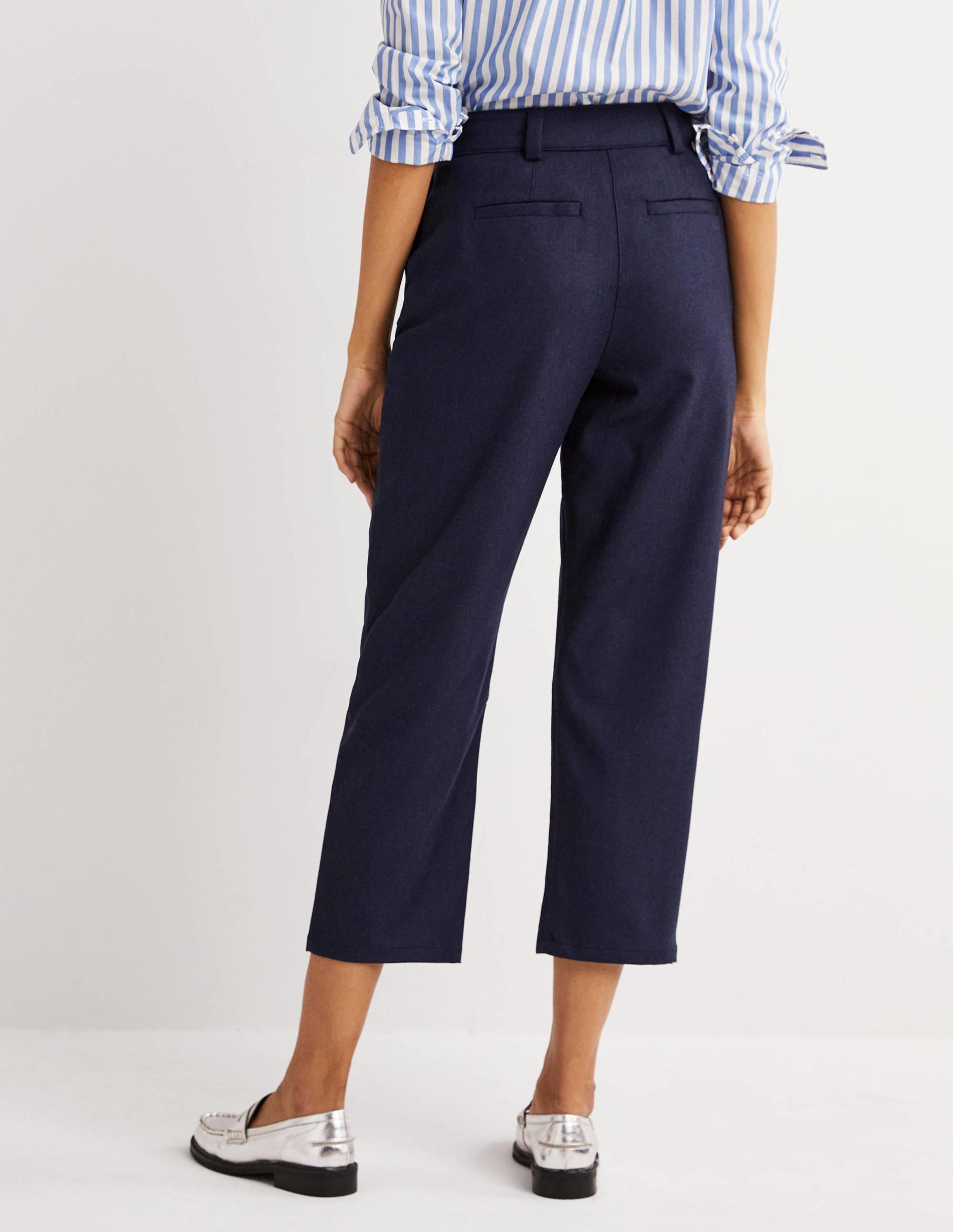 Barrel Leg Flannel Trousers-Navy - Image 3
