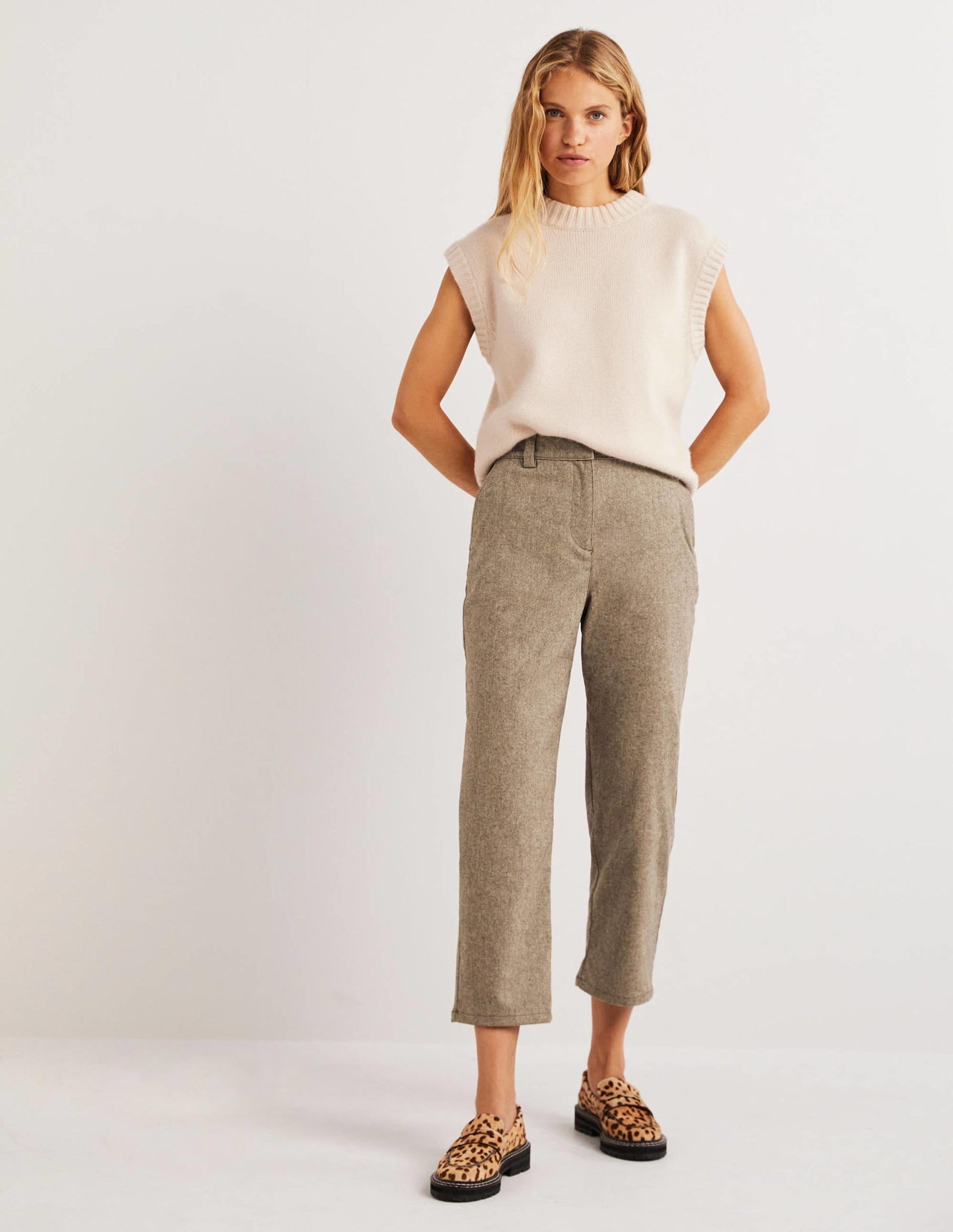 Barrel Leg Flannel Trousers-Light Oatmeal Marl-1