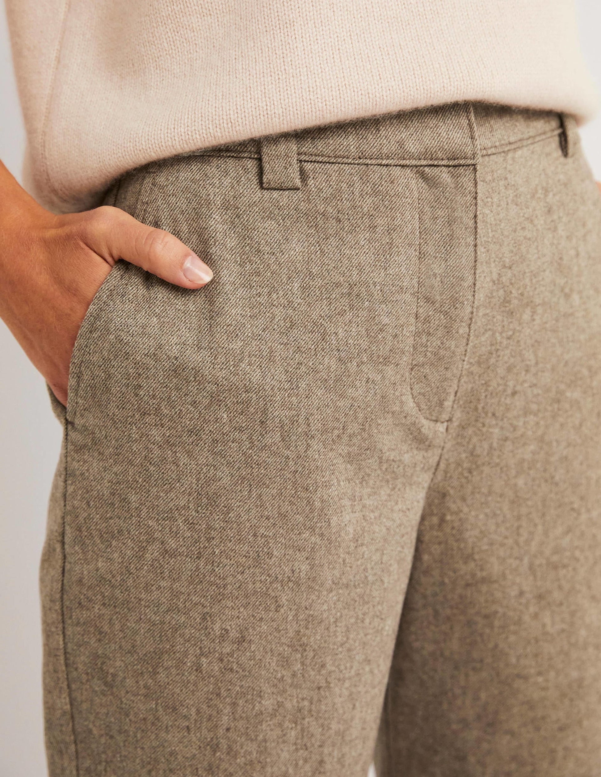 Barrel Leg Flannel Trousers-Light Oatmeal Marl-2