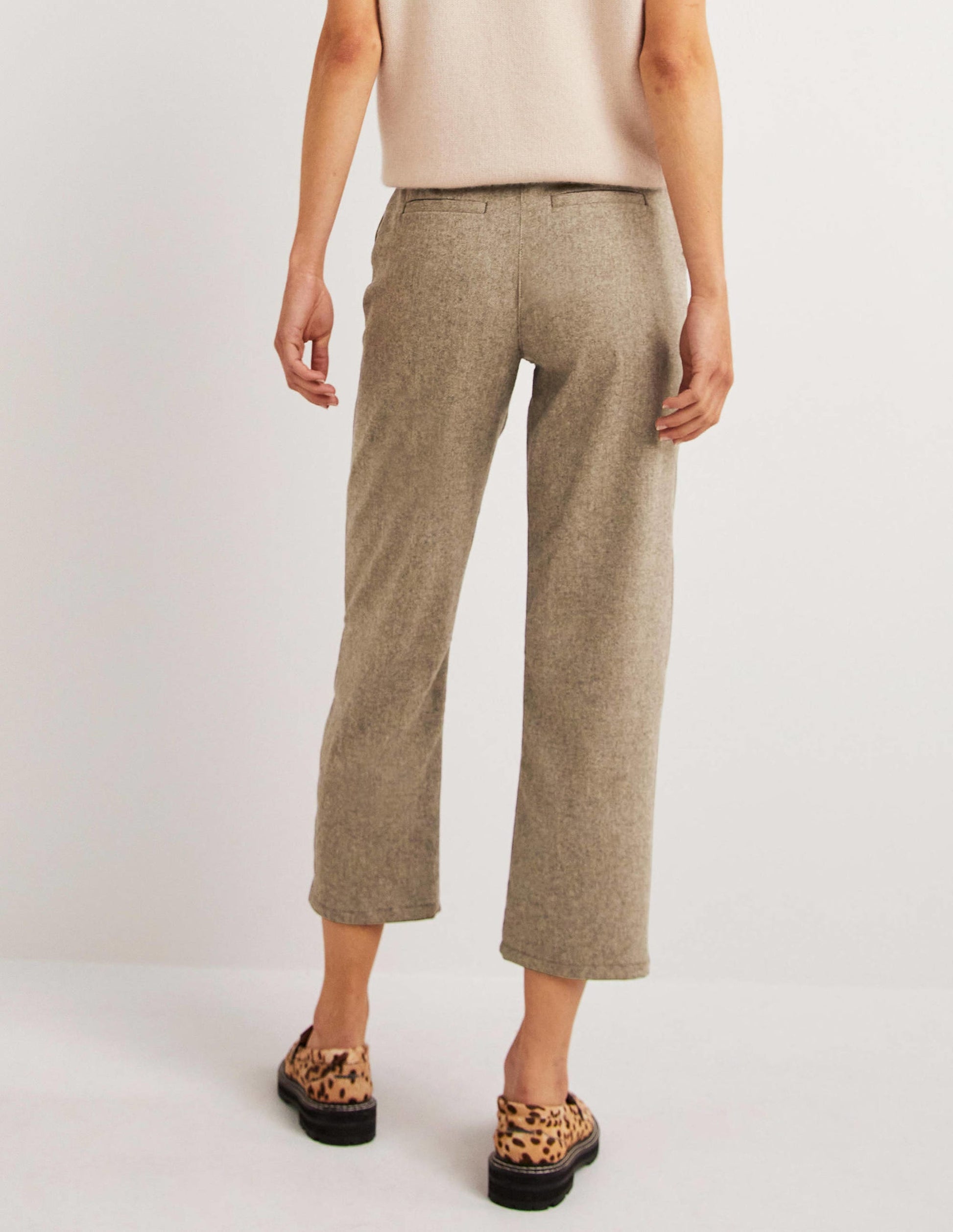Barrel Leg Flannel Trousers-Light Oatmeal Marl-3
