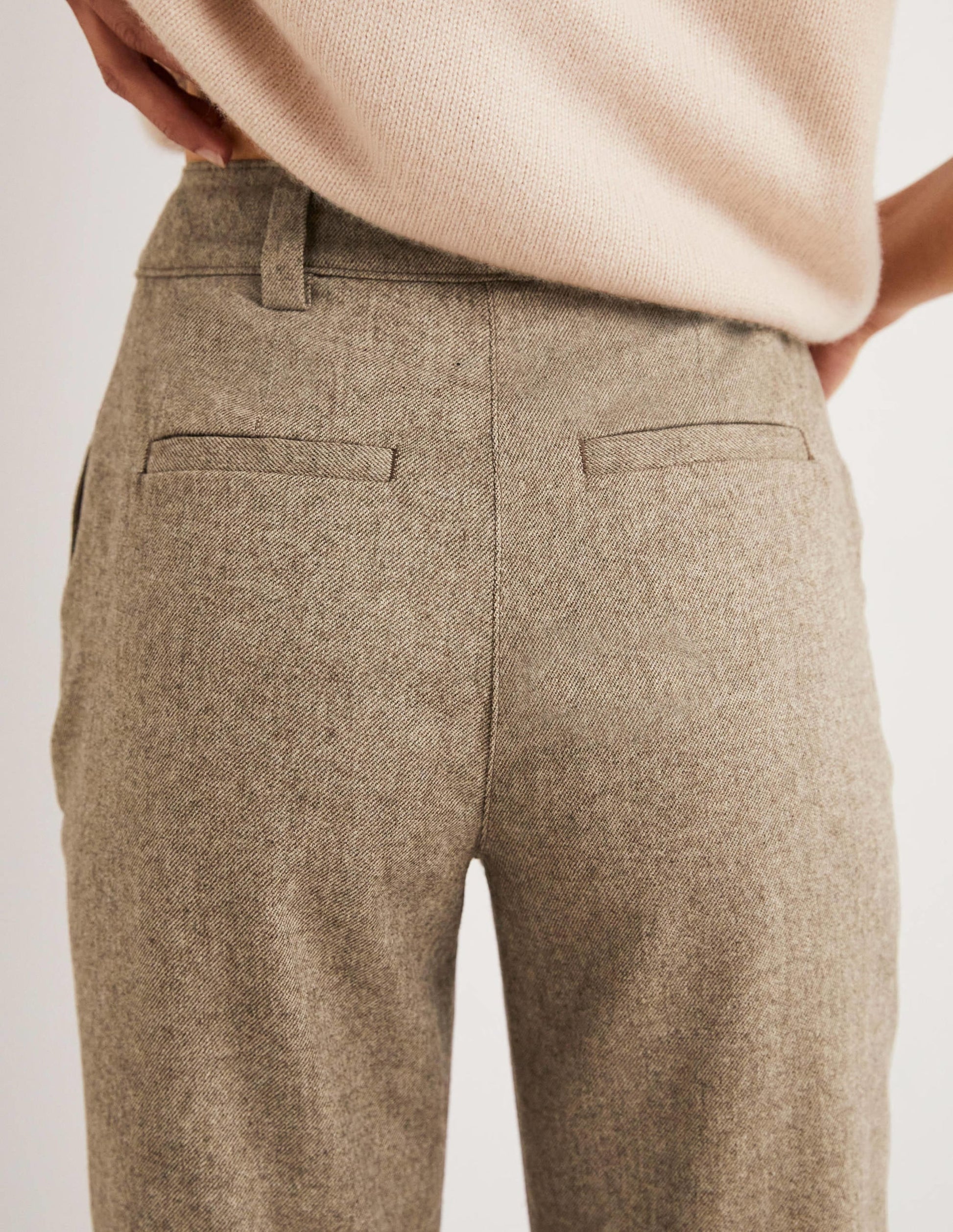 Barrel Leg Flannel Trousers-Light Oatmeal Marl-4