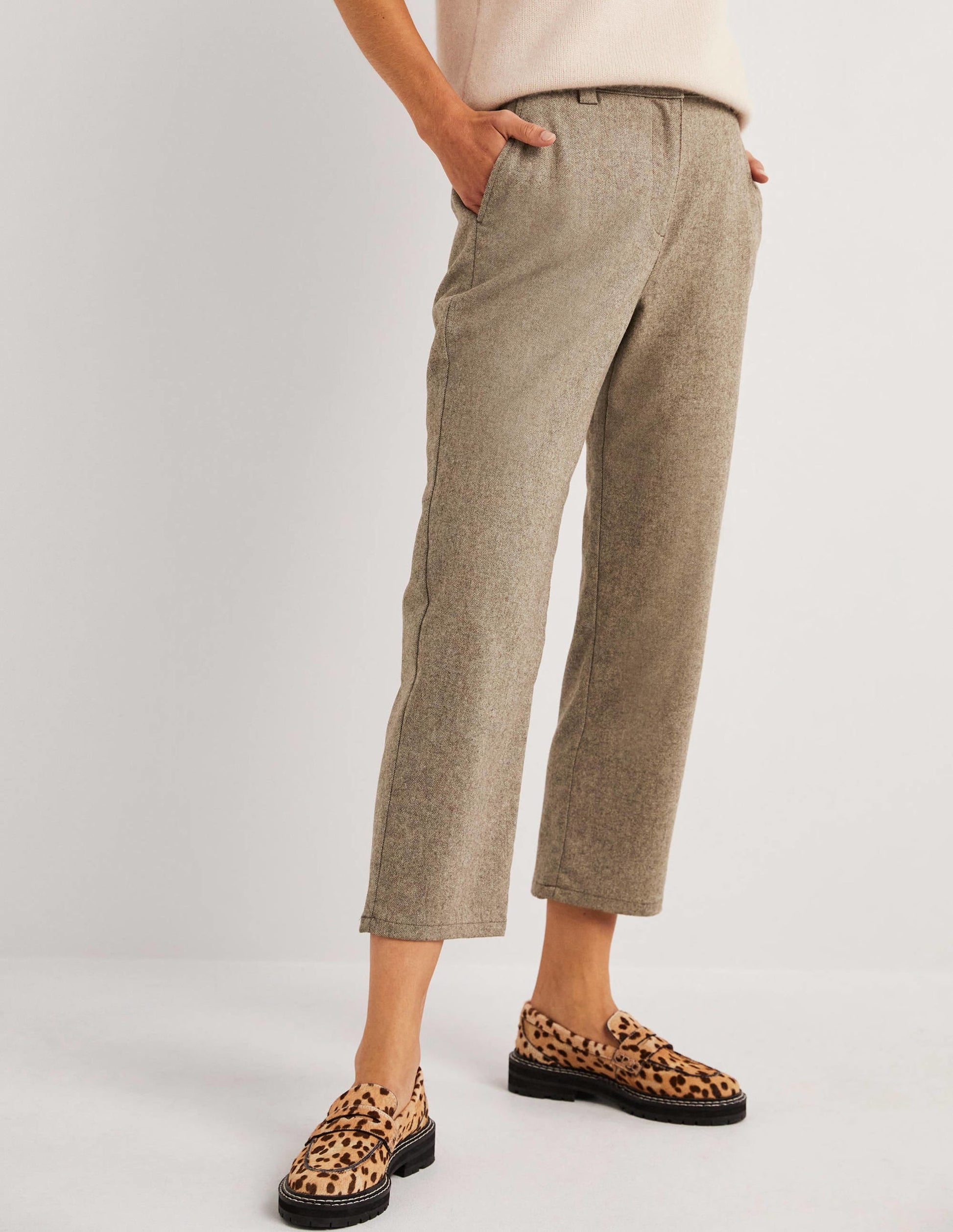 Barrel Leg Flannel Trousers-Light Oatmeal Marl-5