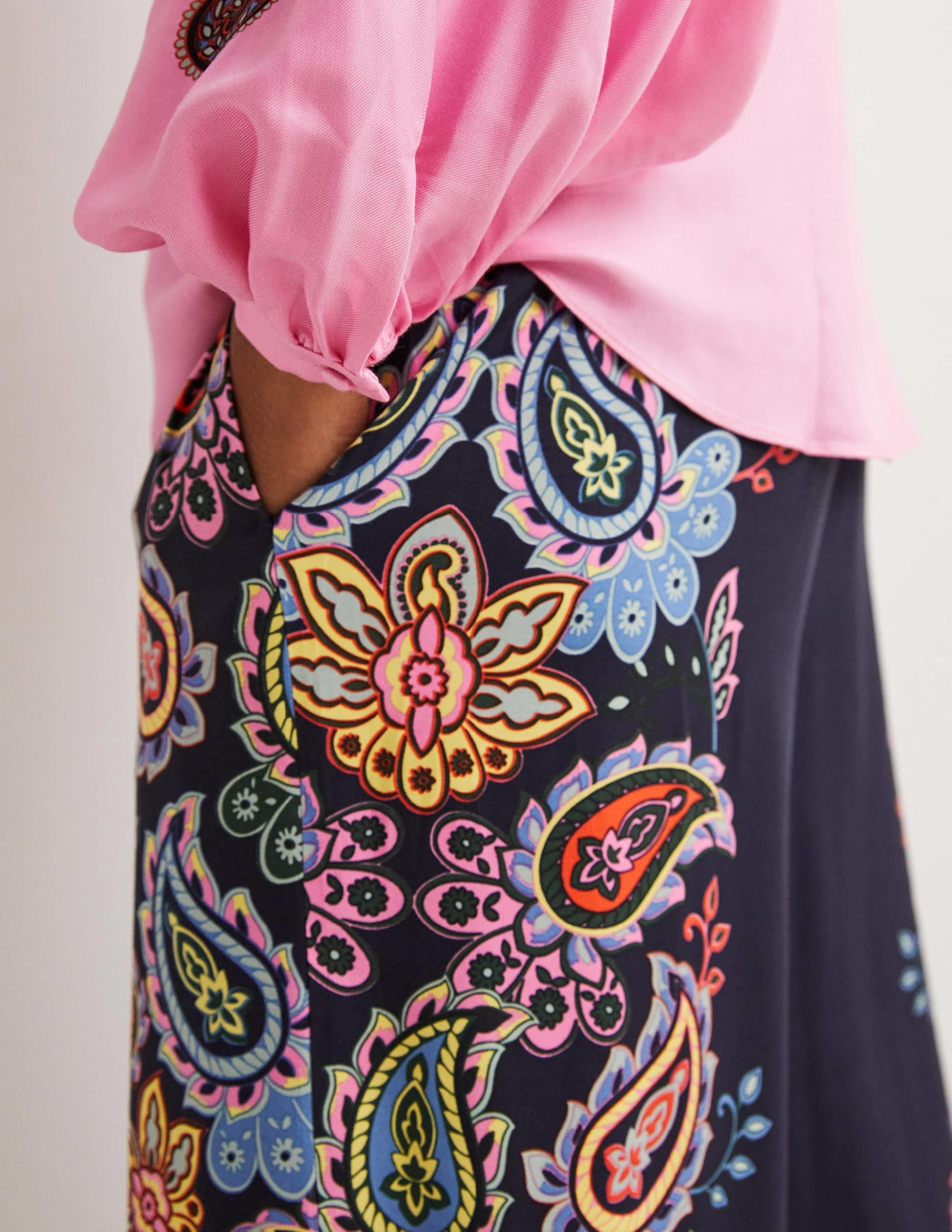 Pull On Fluid Trousers-French Navy, Paisley Charm - Image 2