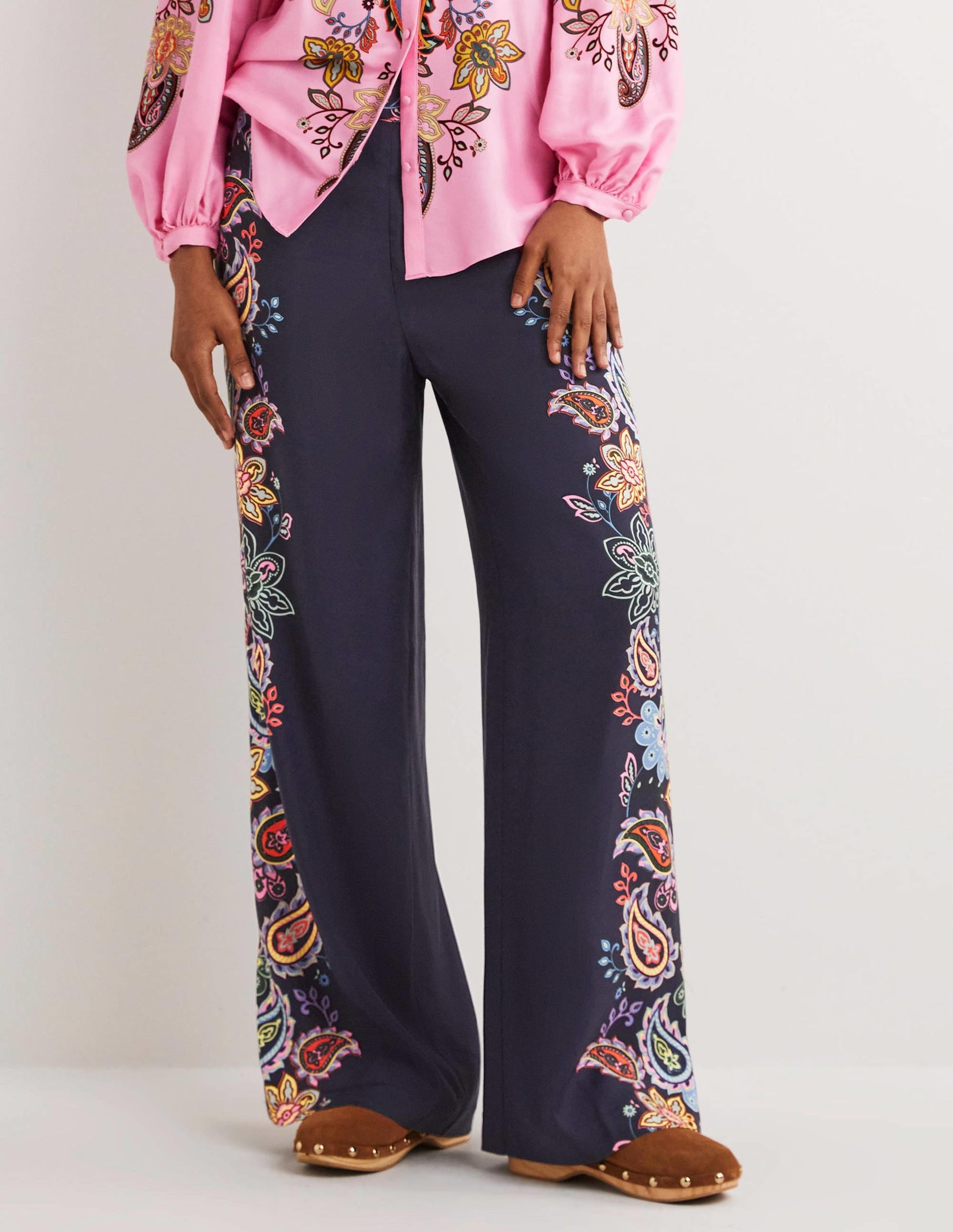 Pull On Fluid Trousers-French Navy, Paisley Charm-4