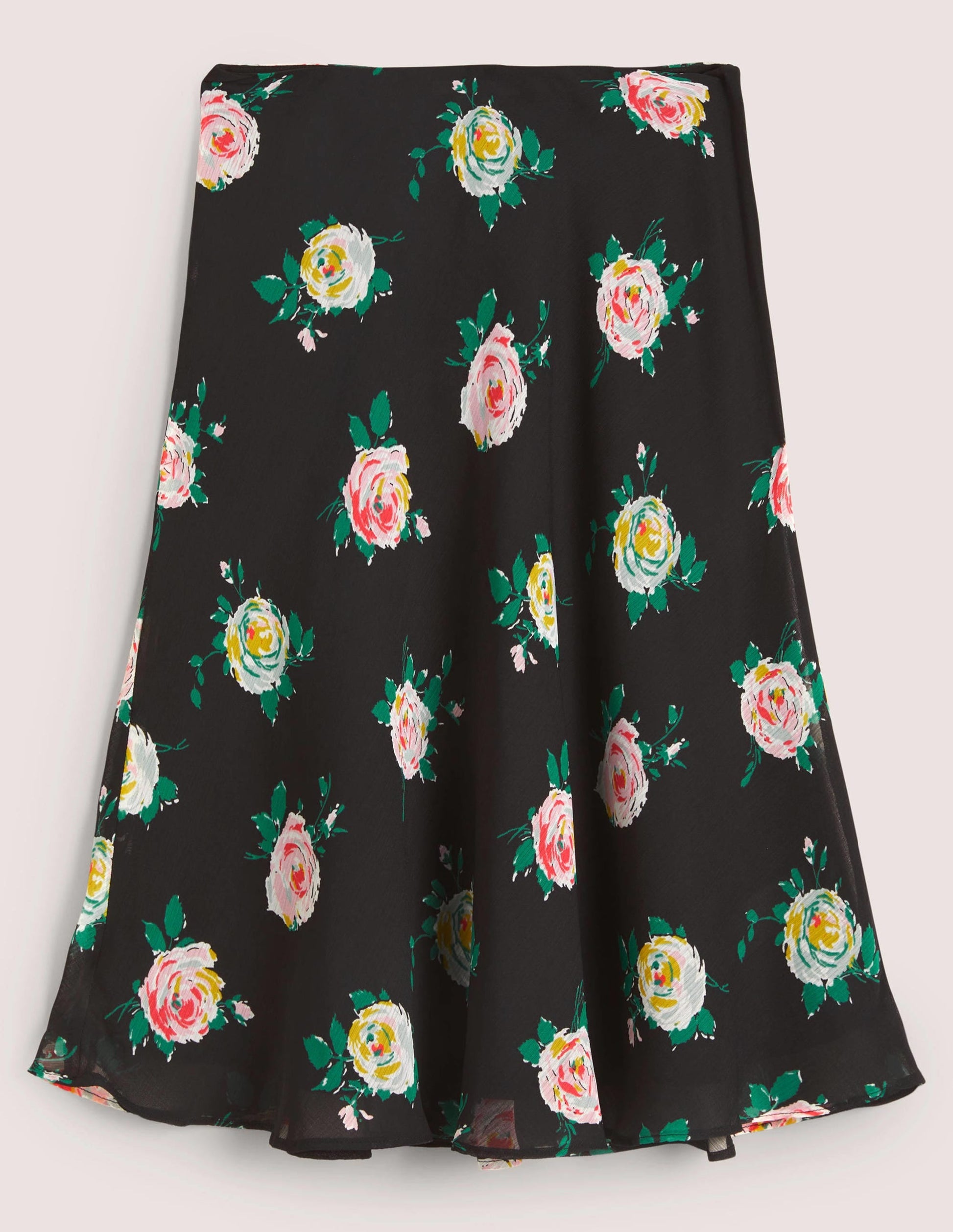 Crinkle Bias-cut Skirt-Black, Painterly Rose-6