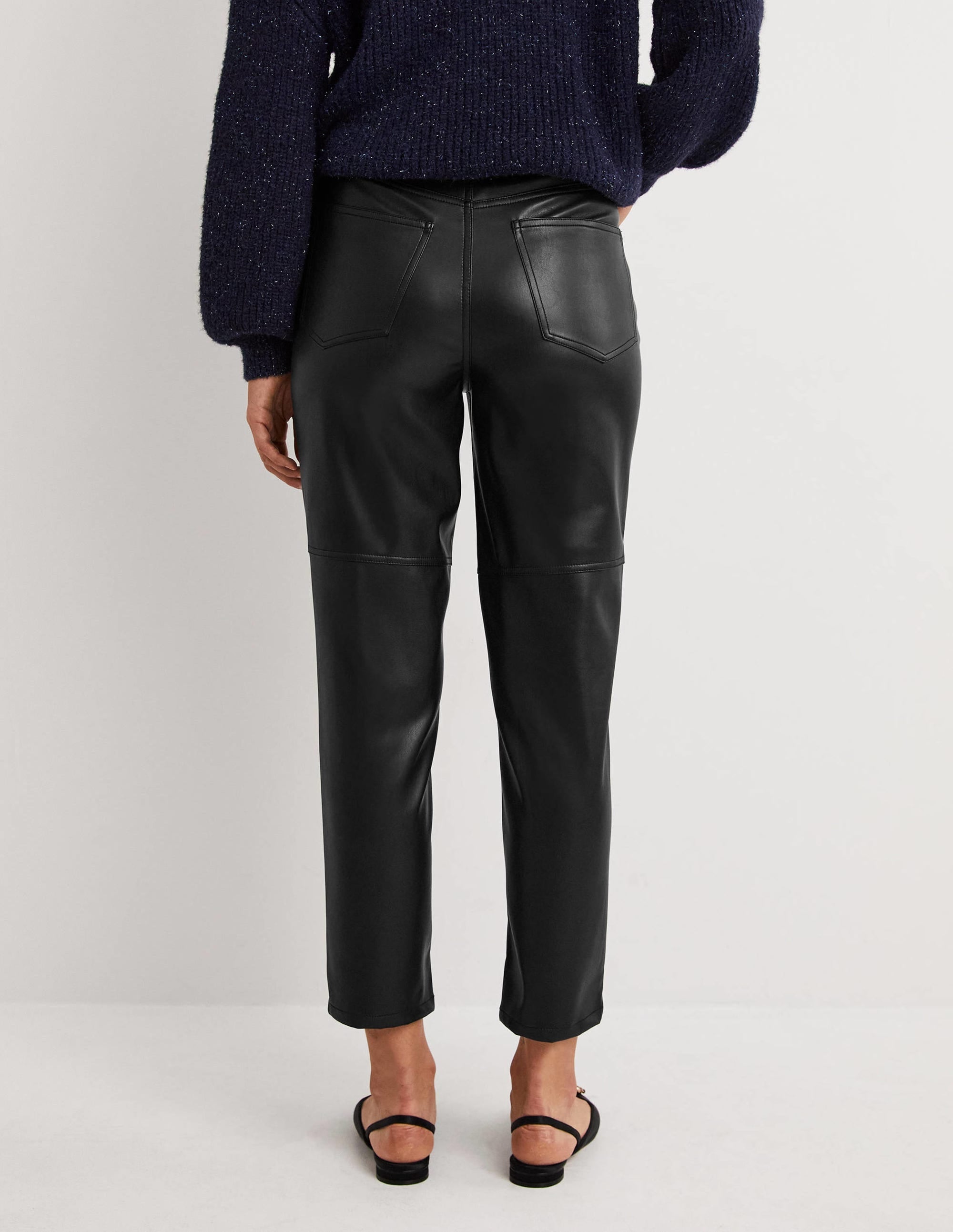 Faux Leather Straight Trousers-Black - Image 3