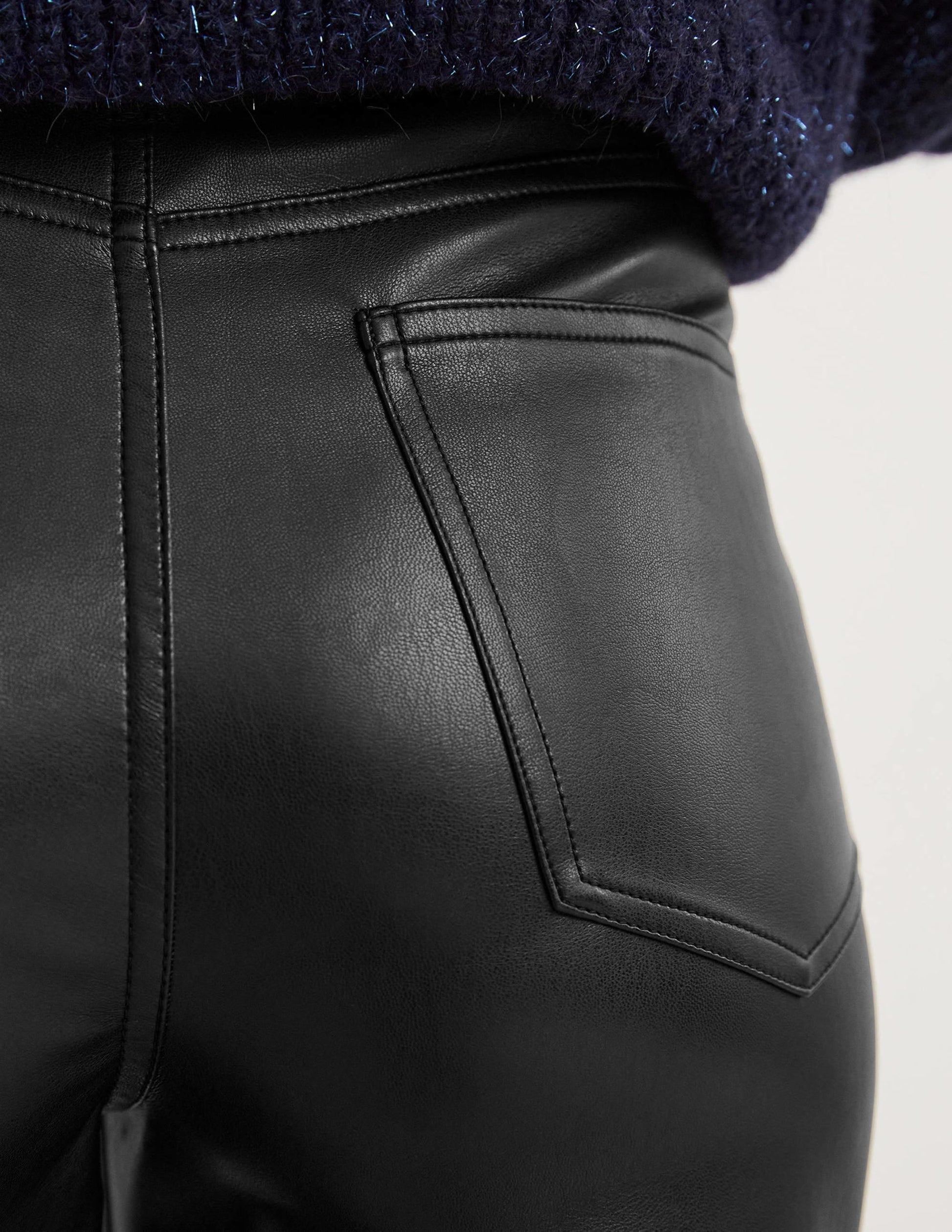 Faux Leather Straight Trousers-Black-5