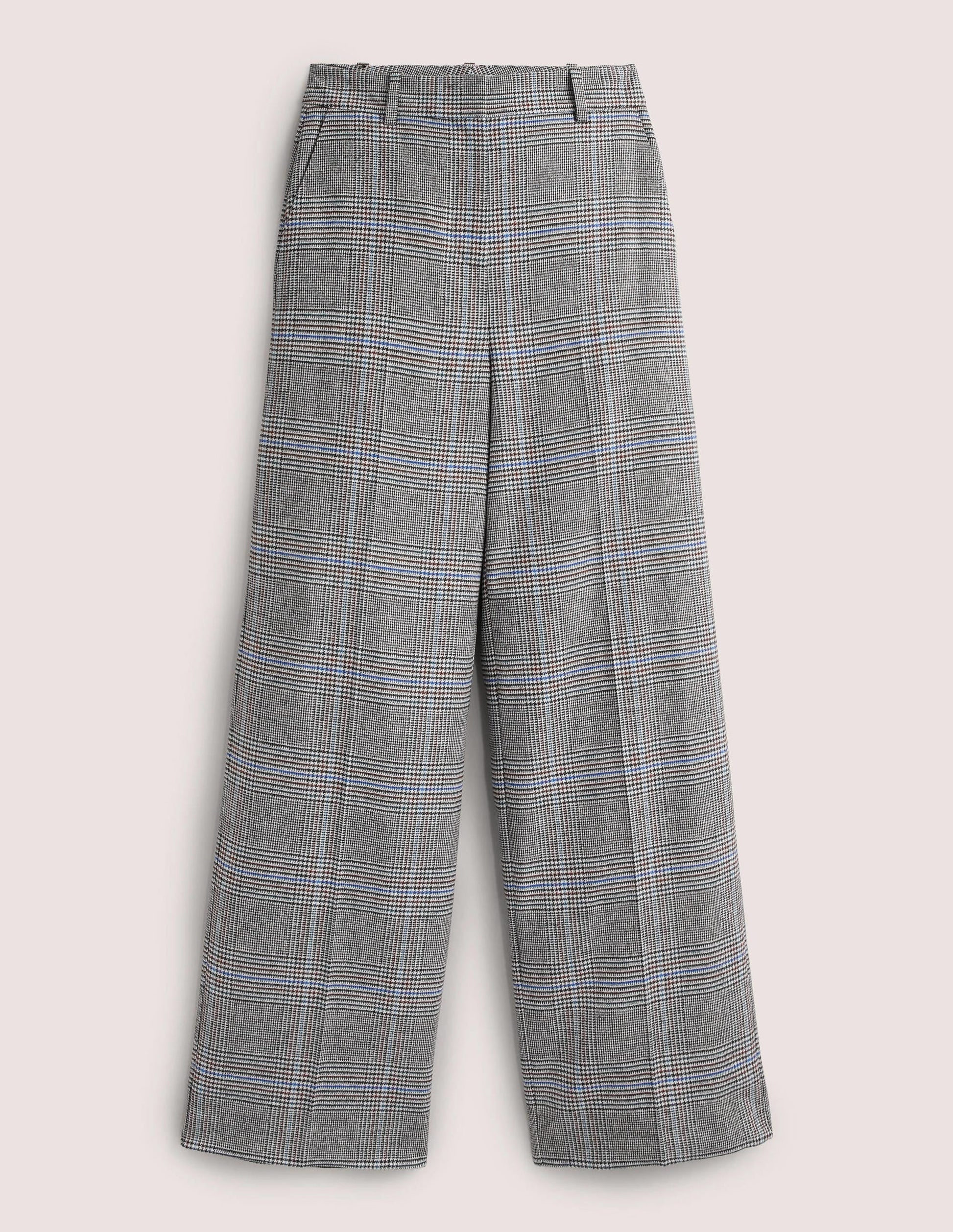 Wool Wide Leg Trousers-Charcoal Check-5