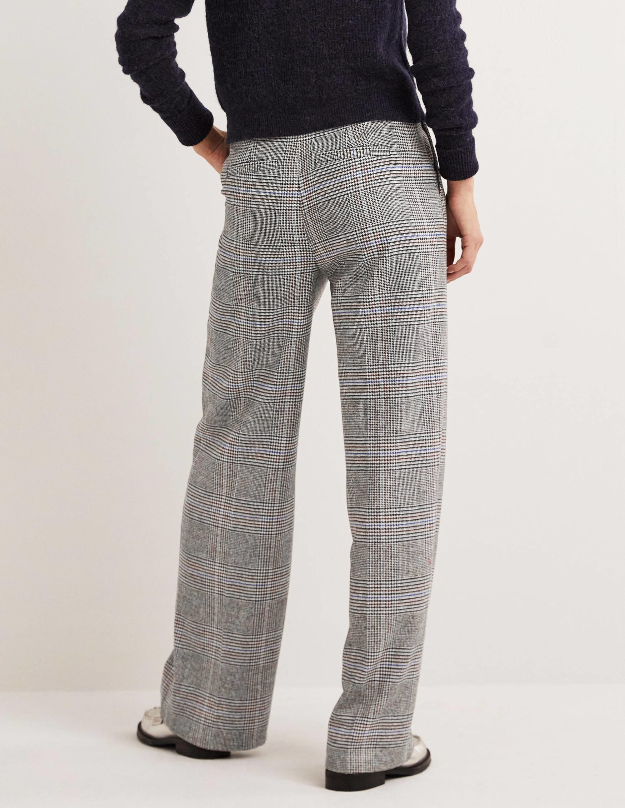 Wool Wide Leg Trousers-Charcoal Check - Image 3