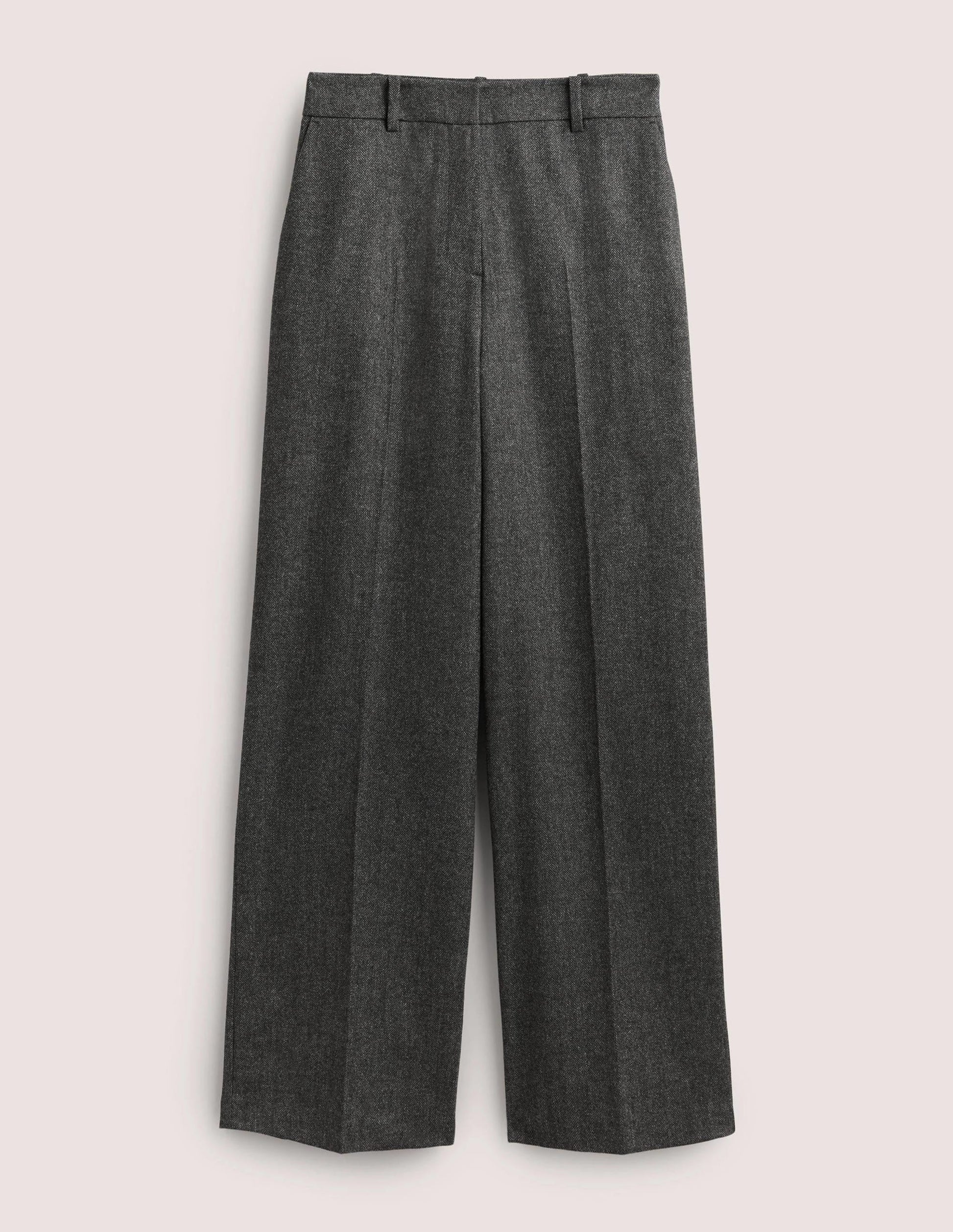 Wool Wide Leg Trousers-Grey Herringbone-6