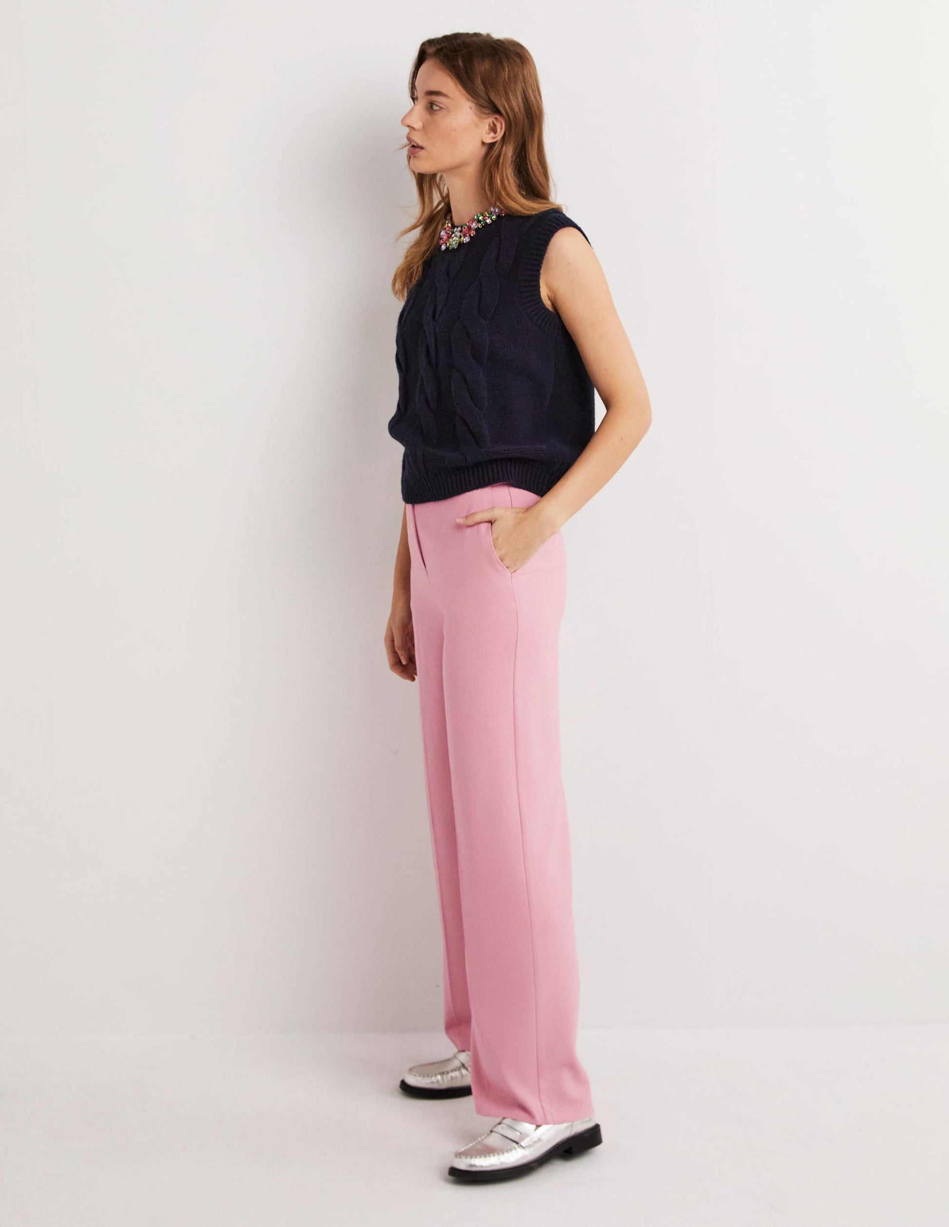 Wool Wide Leg Trousers-Cherry Blossom-5