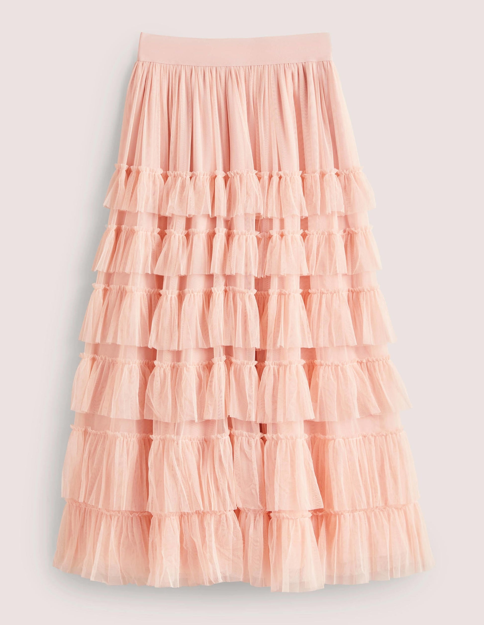 Pink Ruffle Tulle Midi Skirt-Antique Rose-5