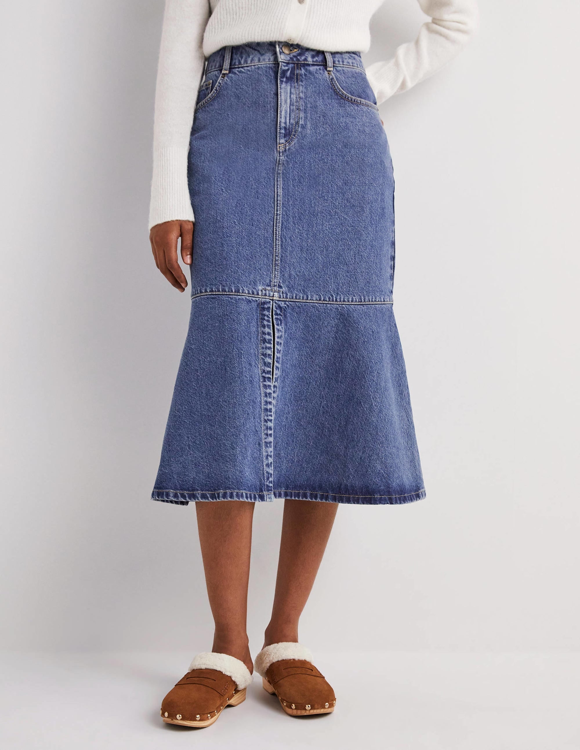 Flared Denim Midi Skirt-Light Vintage - Image 4