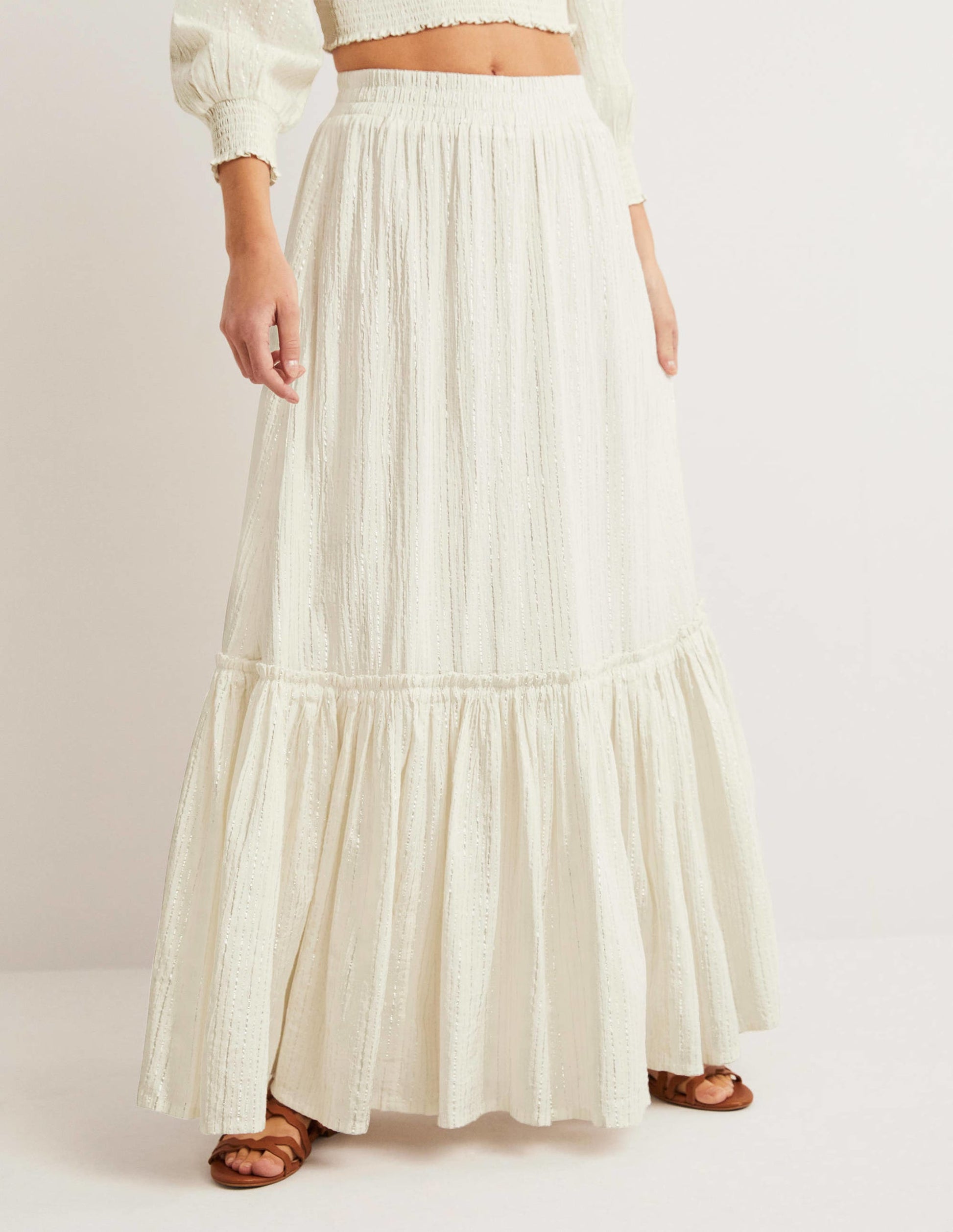 Cotton Metallic Maxi Skirt-Ivory Crinkle Lurex-4