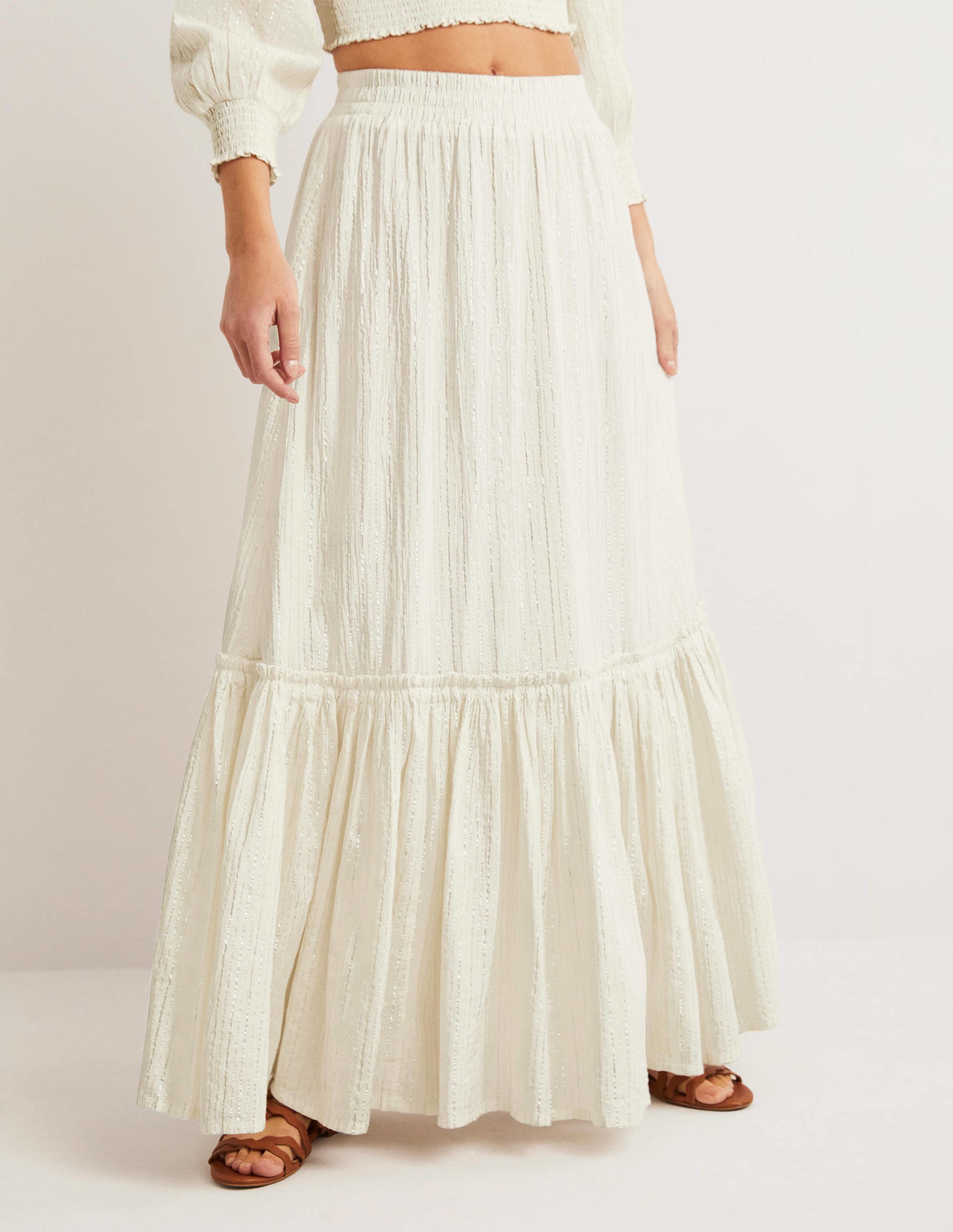 Cotton Metallic Maxi Skirt-Ivory Crinkle Lurex - Image 4