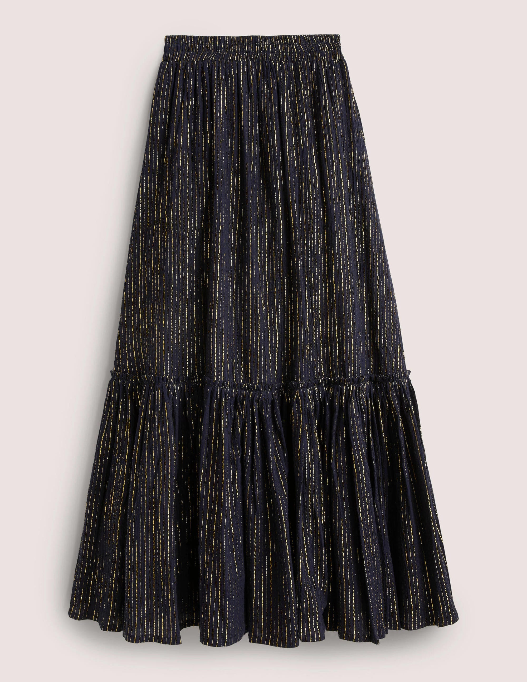 Cotton Metallic Maxi Skirt-Navy Crinkle Lurex - Image 5