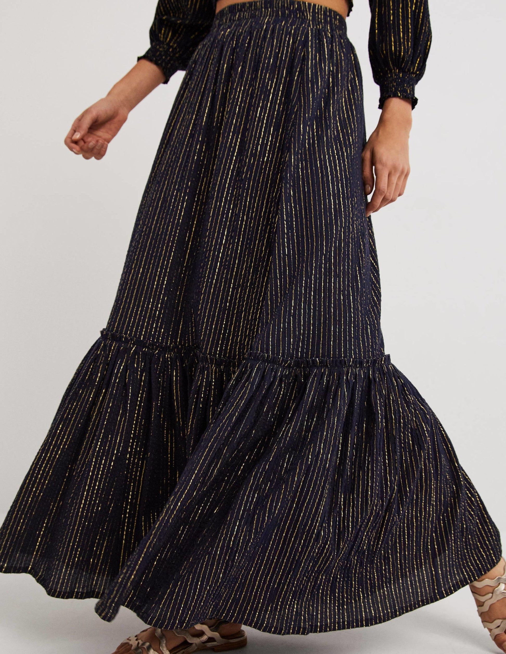 Cotton Metallic Maxi Skirt-Navy Crinkle Lurex-4