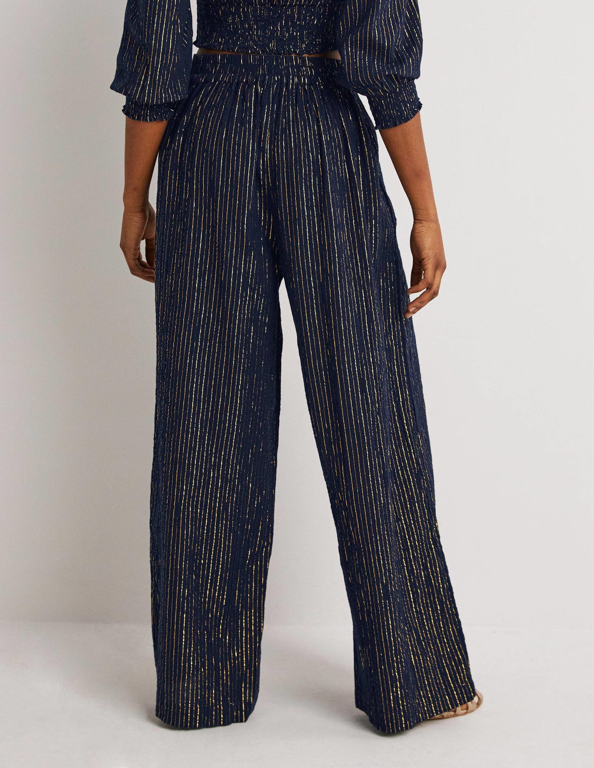 Cotton Metallic Trousers-Navy Crinkle Lurex-3