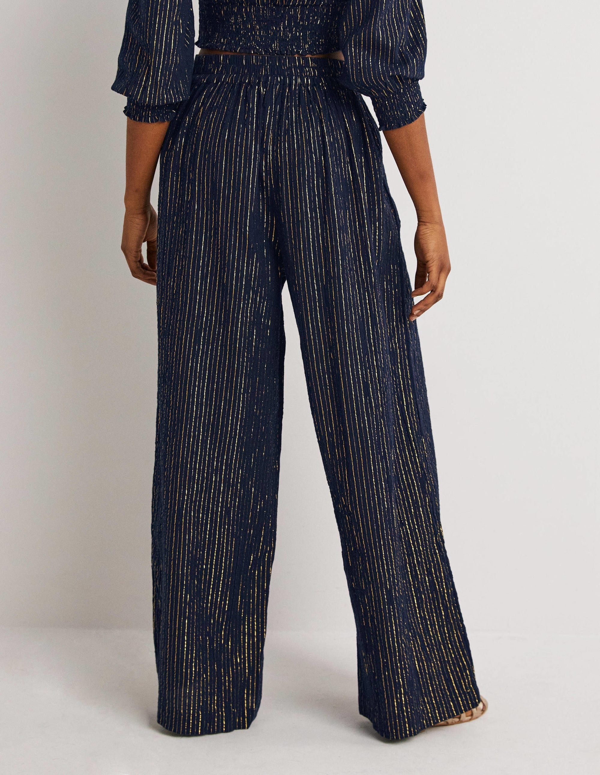 Cotton Metallic Trousers-Navy Crinkle Lurex - Image 3