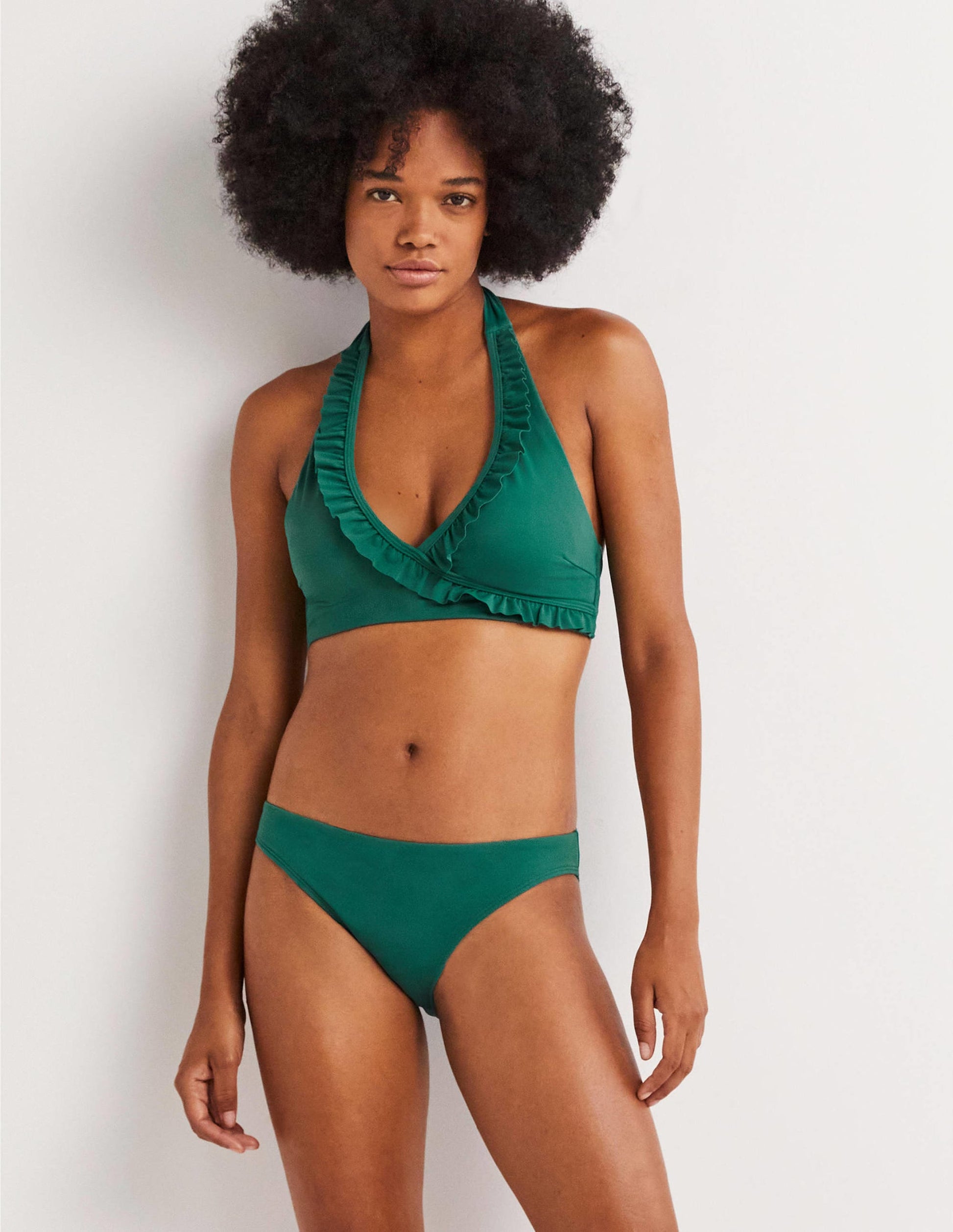 Ruffle Halterneck Bikini Top-Malachite-1