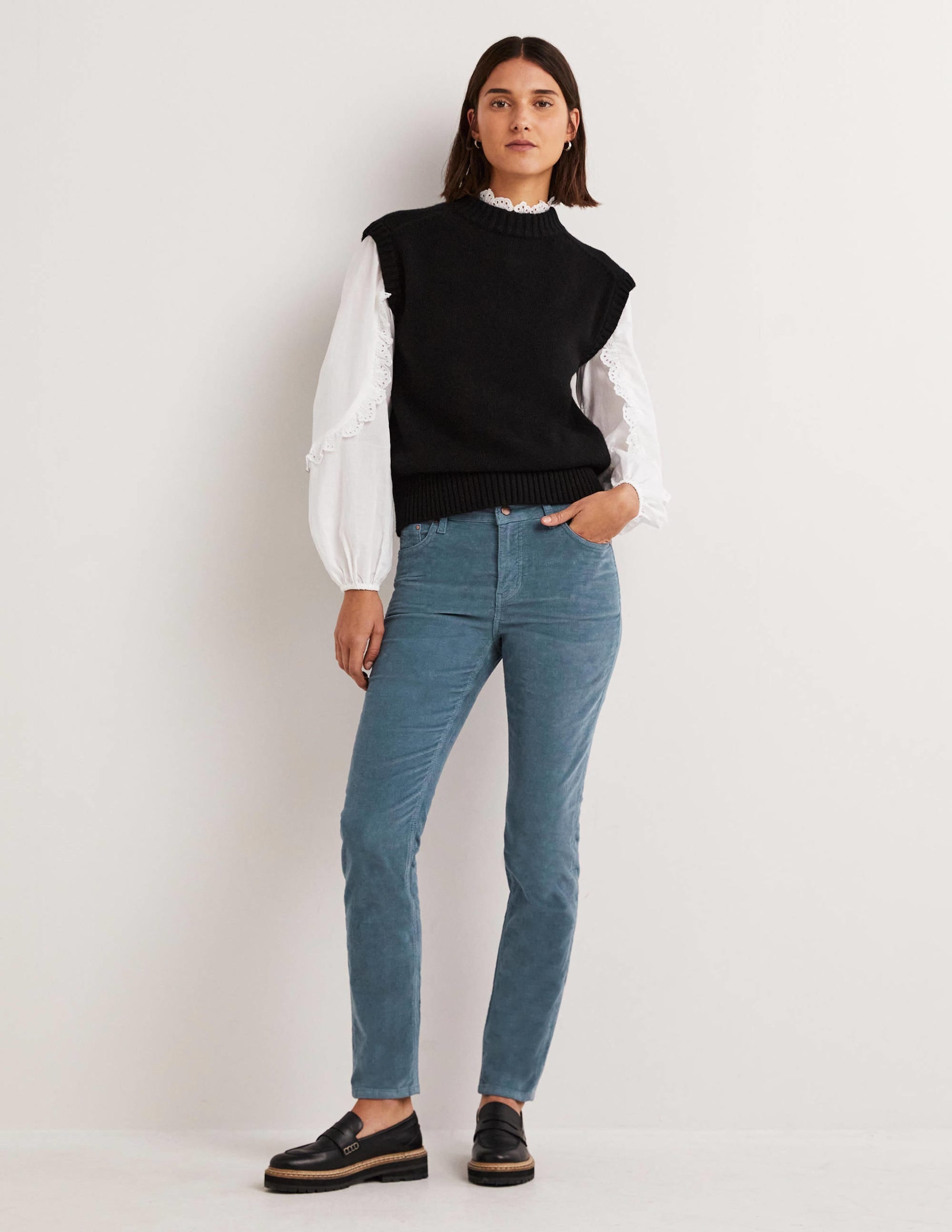 Corduroy Slim Straight Jeans-Corporal Blue - Image 1