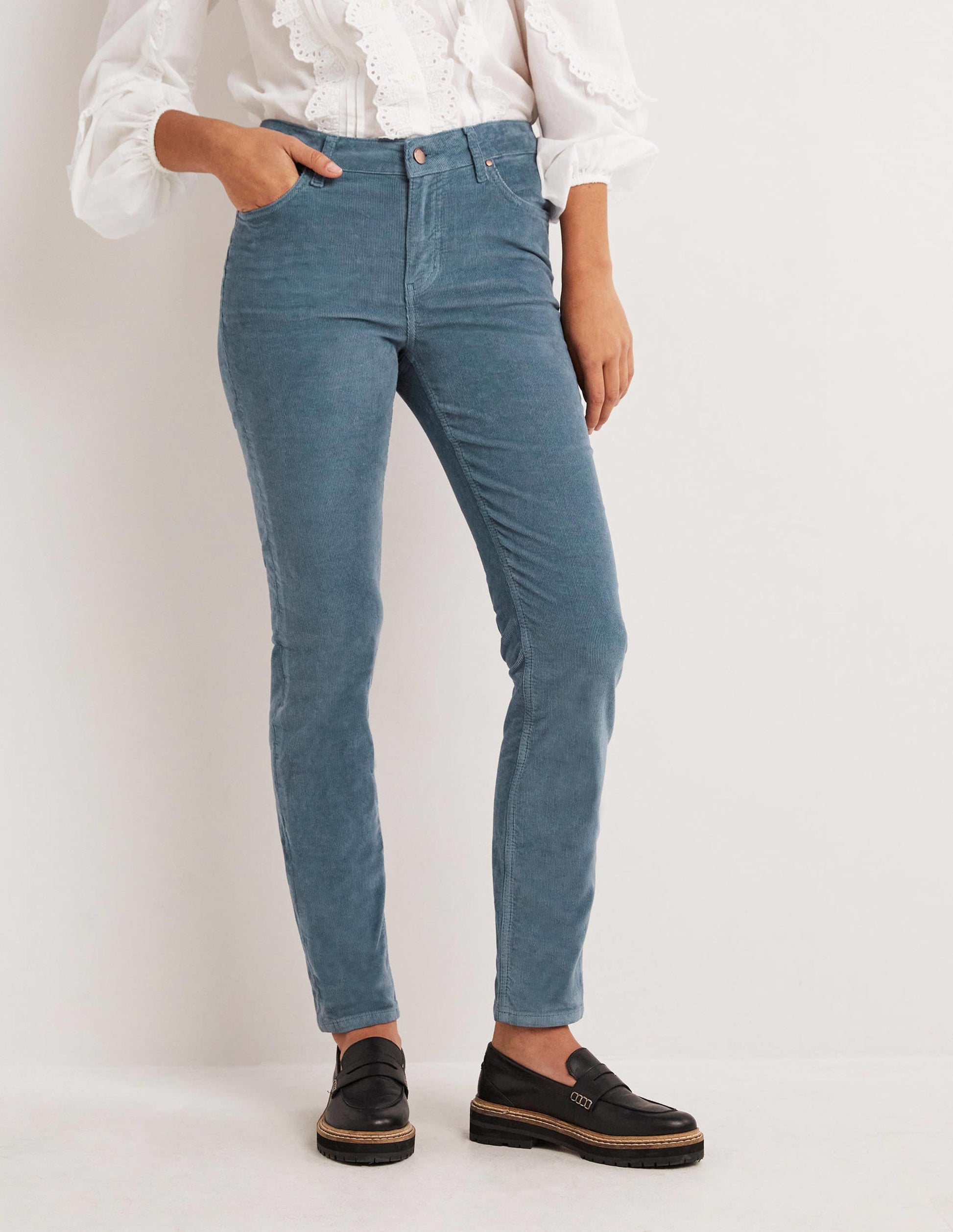 Corduroy Slim Straight Jeans-Corporal Blue-4