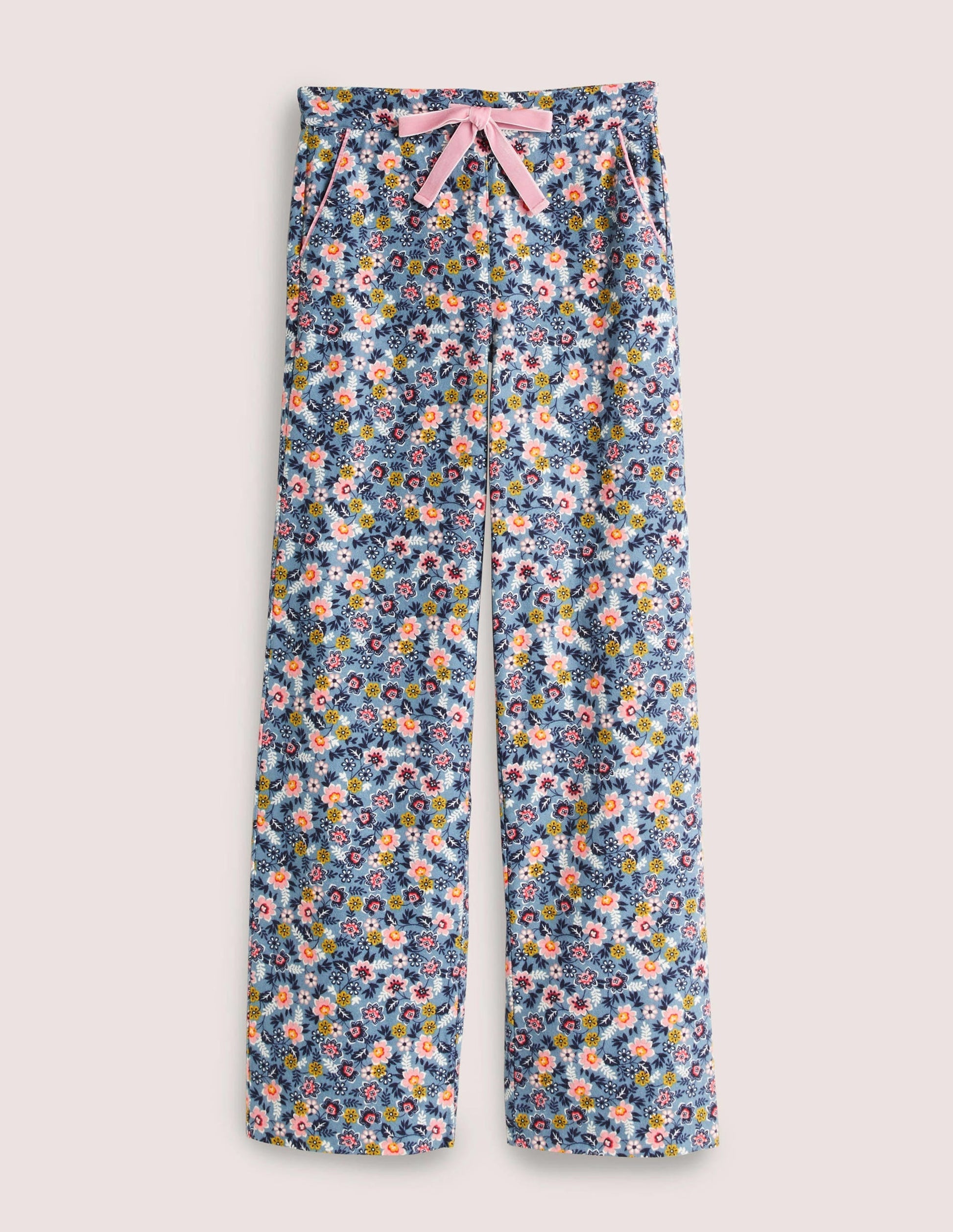 Blue Floral Pyjama Bottoms-Mid Blue, Opulent Leaf-5