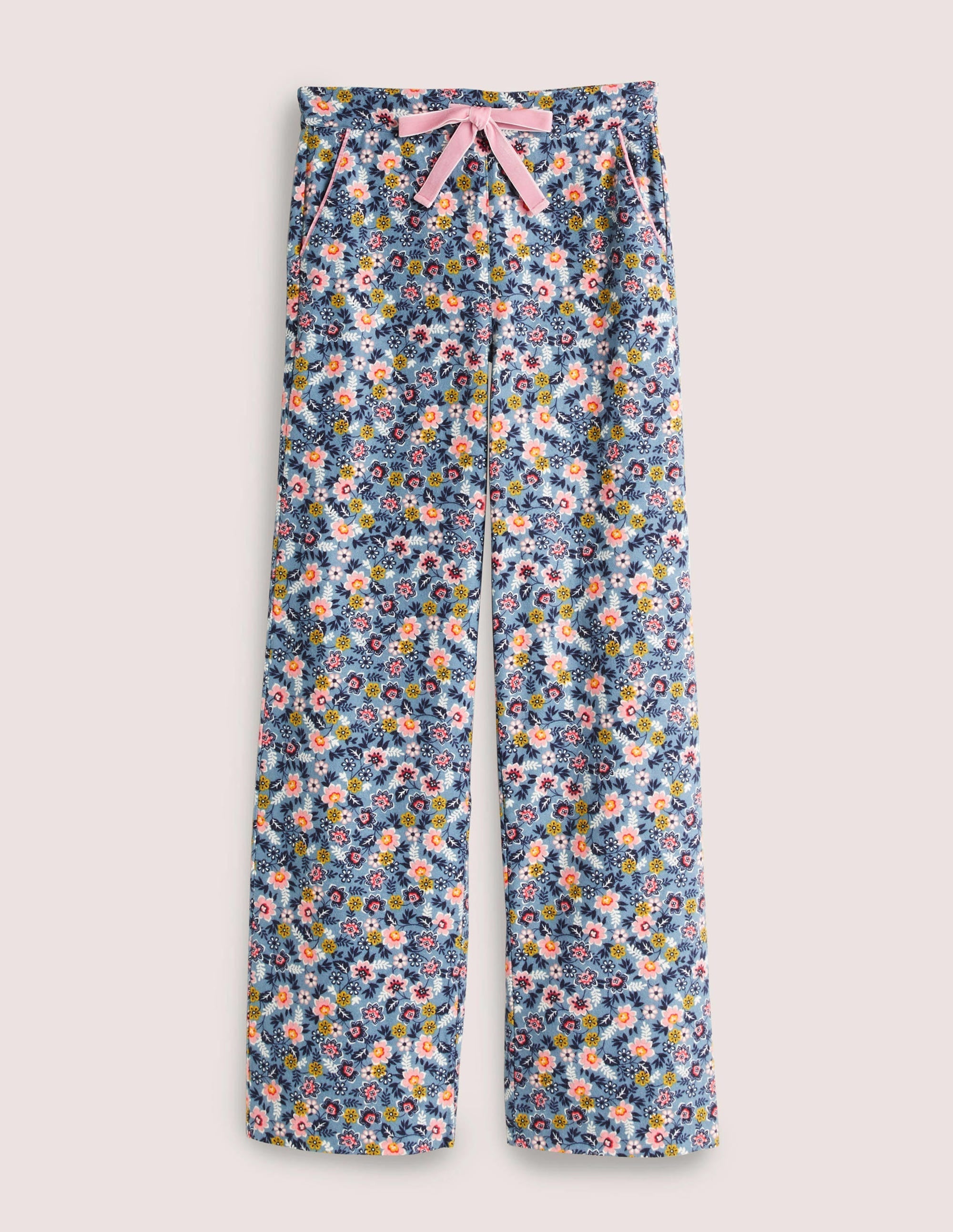 Blue Floral Pyjama Bottoms-Mid Blue, Opulent Leaf - Image 5