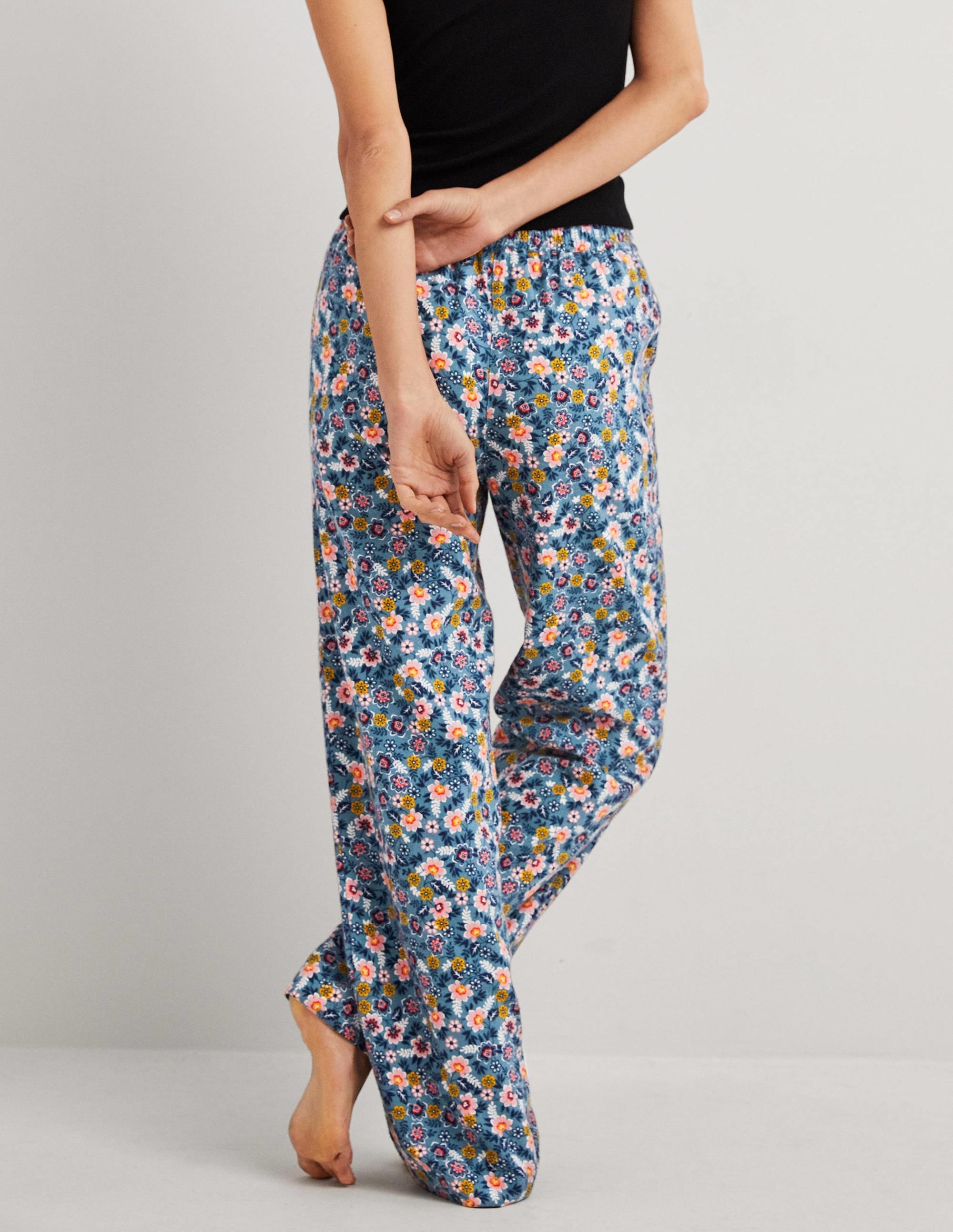 Blue Floral Pyjama Bottoms-Mid Blue, Opulent Leaf - Image 3