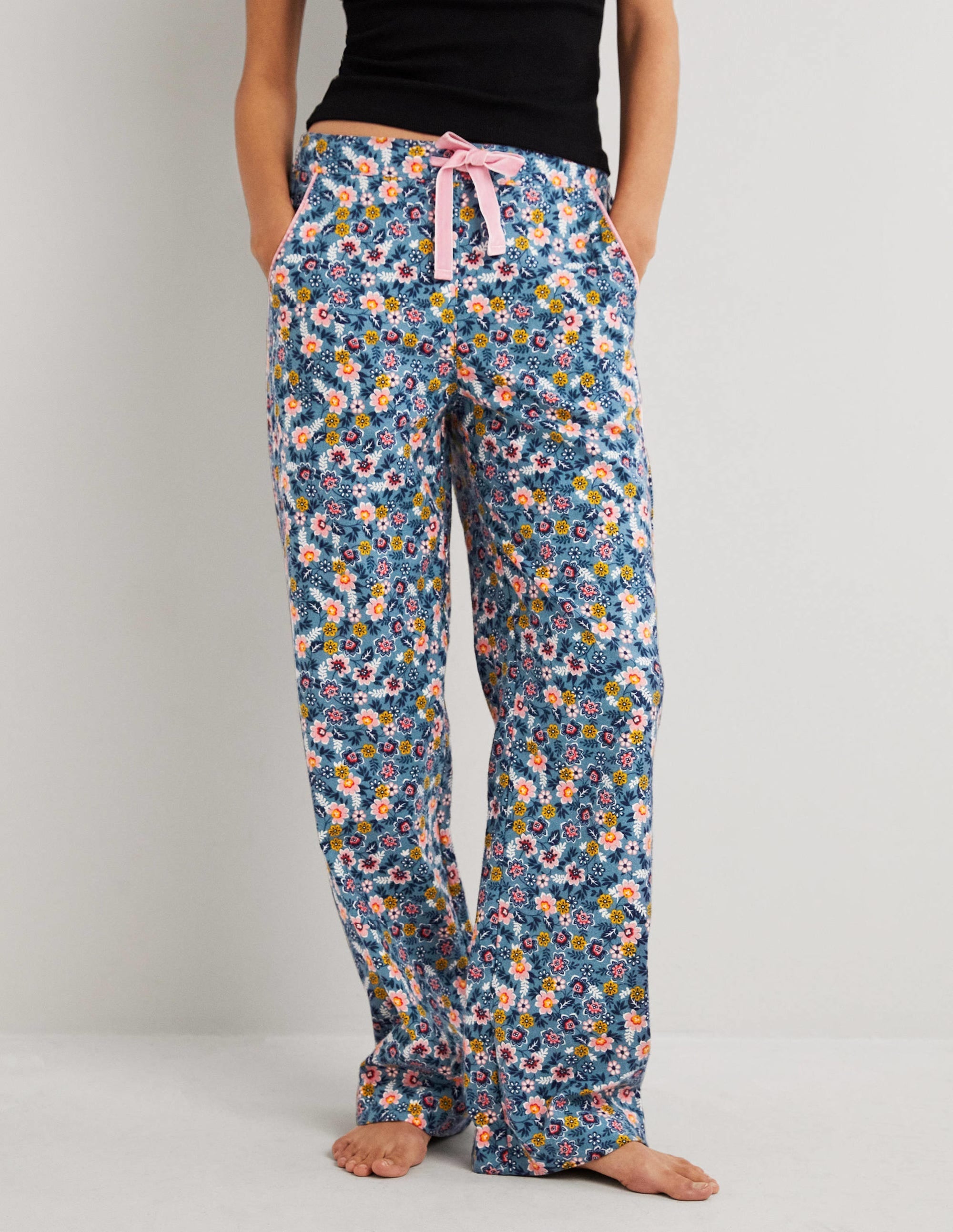 Blue Floral Pyjama Bottoms-Mid Blue, Opulent Leaf - Image 4