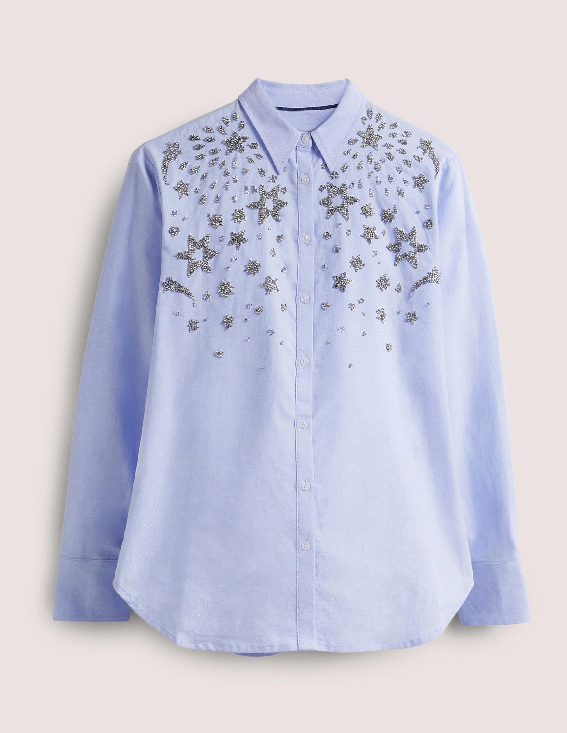 Relaxed Cotton Shirt-Chambray, Embellished-5